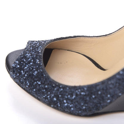 Jimmy Choo Coarse Glitter Fabric Baxon 85 Wedges 38 Navy 9 of 9