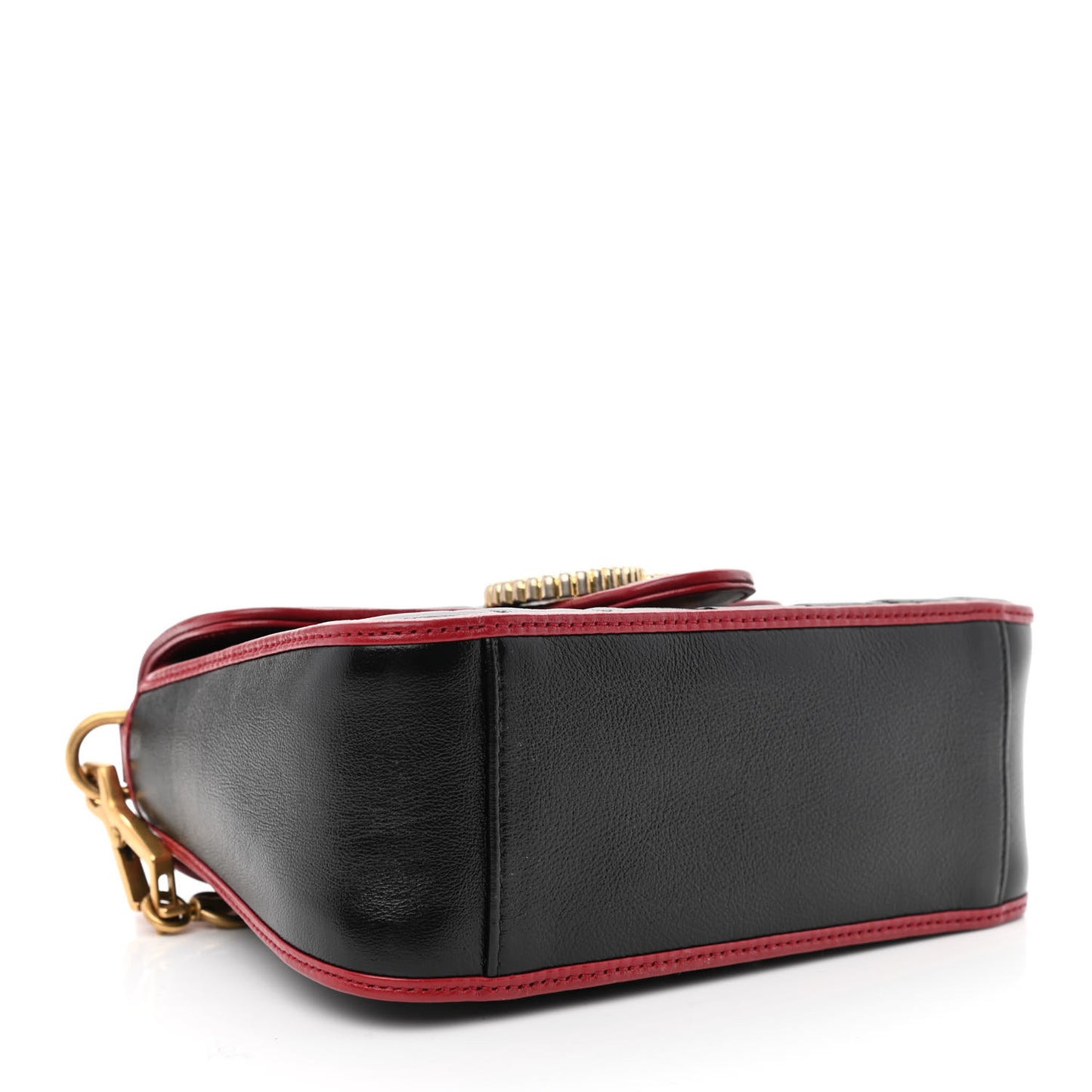 Vintage Effect Calfskin Matelasse Diagonal Mini Torchon GG Marmont Top Handle Shoulder Bag Black Romantic Cherry