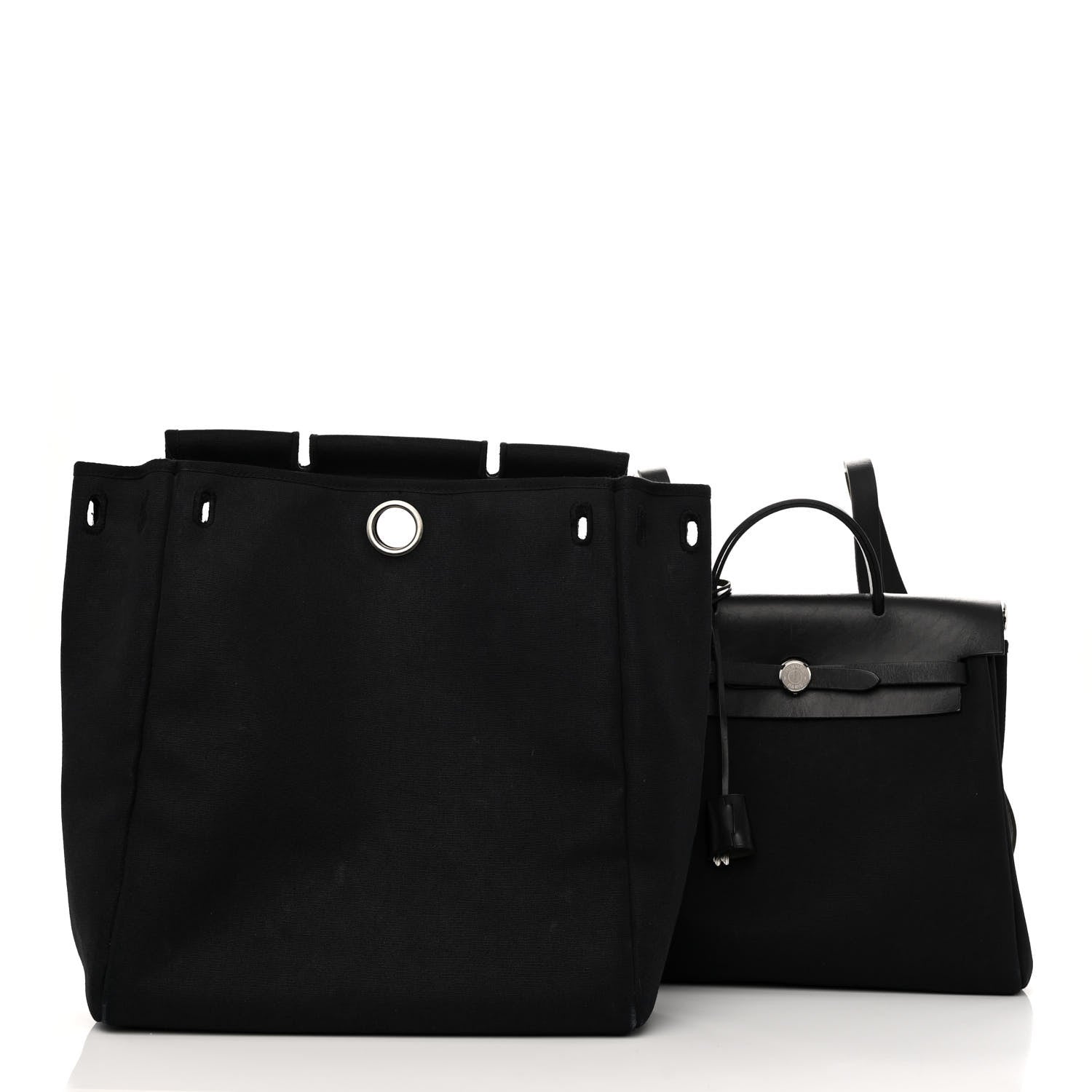 Hermes Toile Vache Calfskin Herbag 30 PM Backpack Black 4 of 11