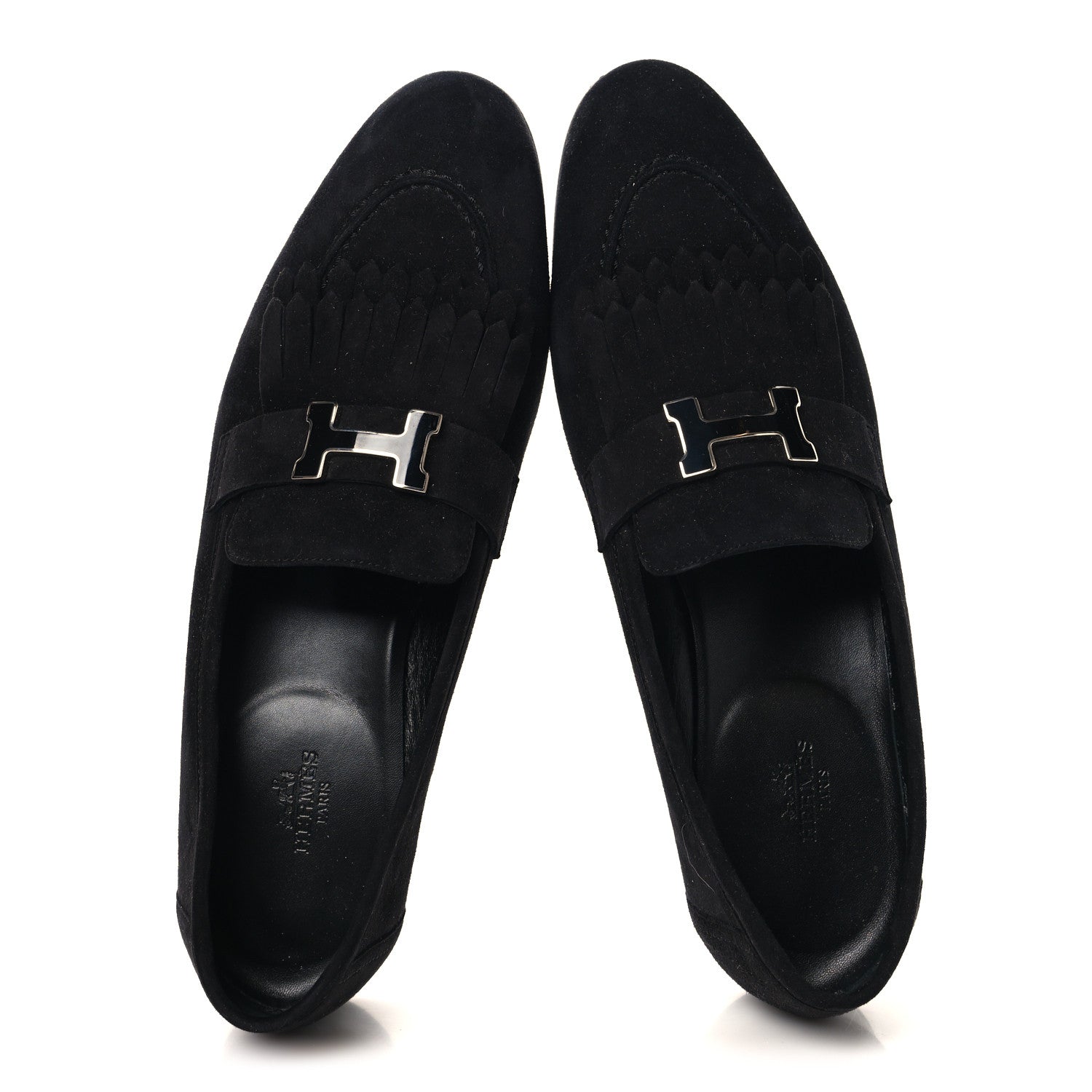 Hermes Suede Goatskin Womens Royal Loafers 41 Black 2 of 10