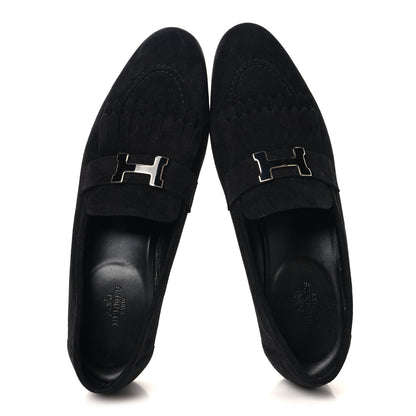Hermes Suede Goatskin Womens Royal Loafers 41 Black 2 of 10