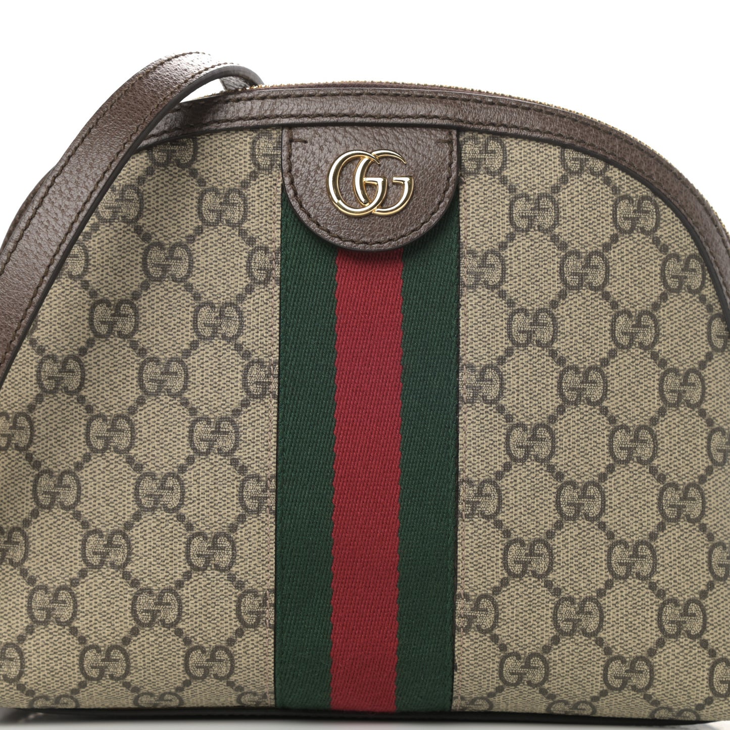 GG Supreme Monogram Textured Dollar Calfskin Web Small Ophidia Dome Shoulder Bag Beige Ebony New Acero