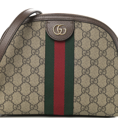 Gucci GG Supreme Monogram Textured Dollar Calfskin Web Small Ophidia Dome Shoulder Bag Beige Ebony New Acero 8 of 11