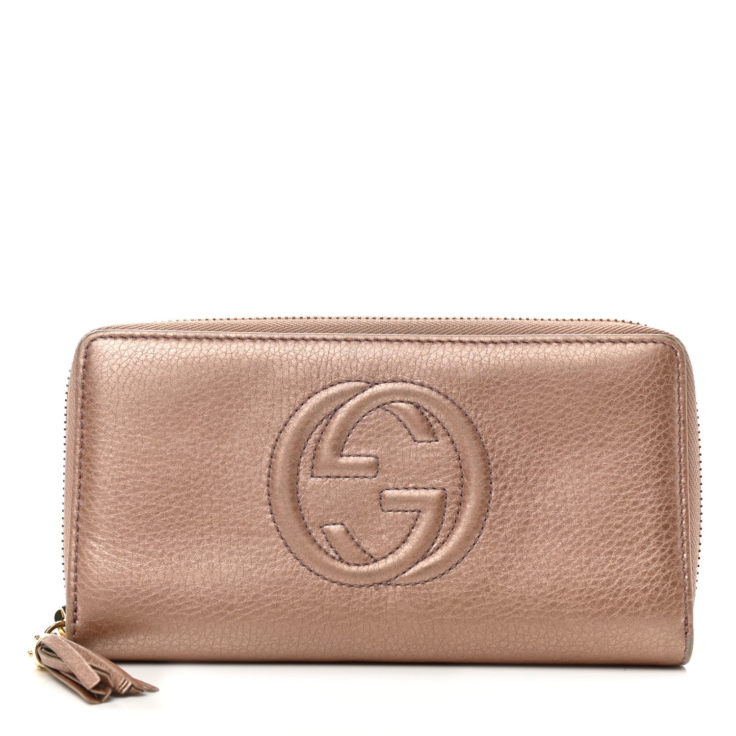 Gucci Metallic Pebbled Calfskin Soho Zip Around Wallet Pink 1 of 6
