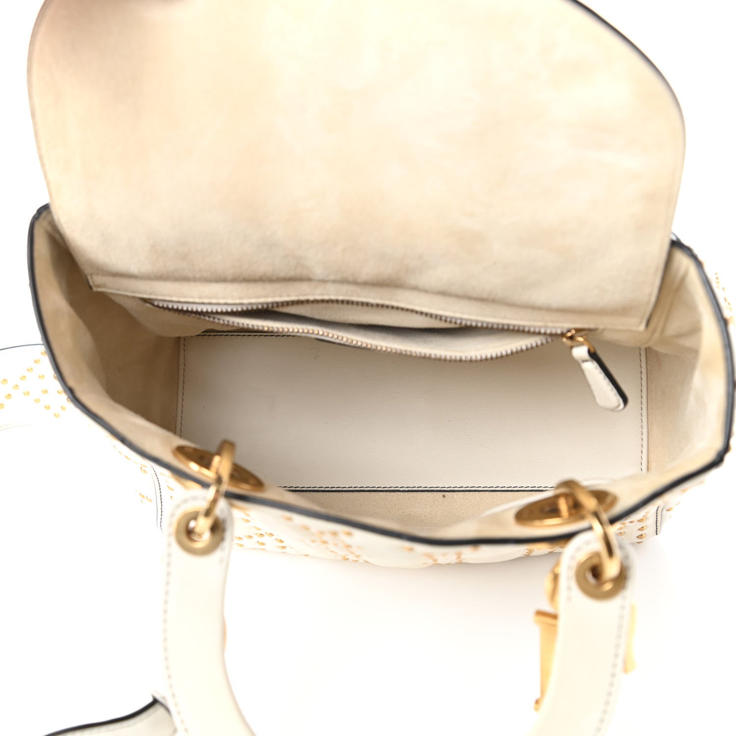 Christian Dior Calfskin Cannage Studded Medium Supple Lady Dior White 5 of 13