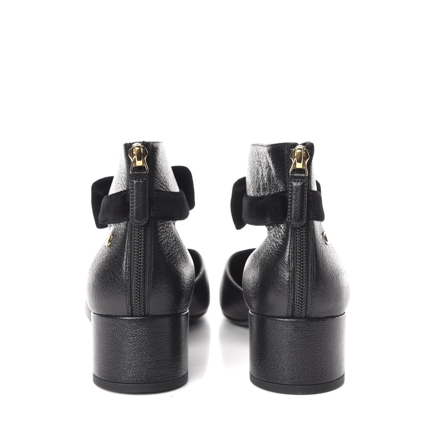 Goatskin Velvet Cap Toe CC Bow Cut Out Ankle Boots 41 Black