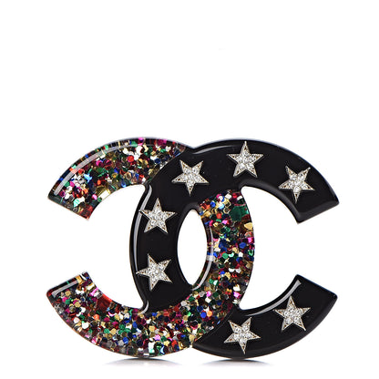 Chanel Resin Glitter Crystal CC Star Brooch Multicolor 1 of 4