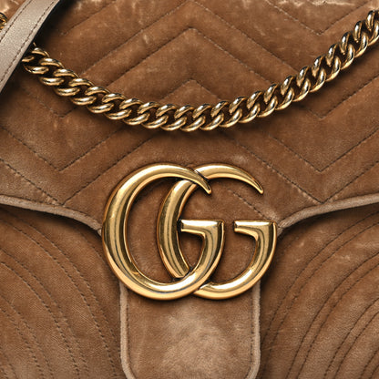 Gucci Velvet Matelasse Medium GG Marmont Shoulder Bag Taupe 8 of 10