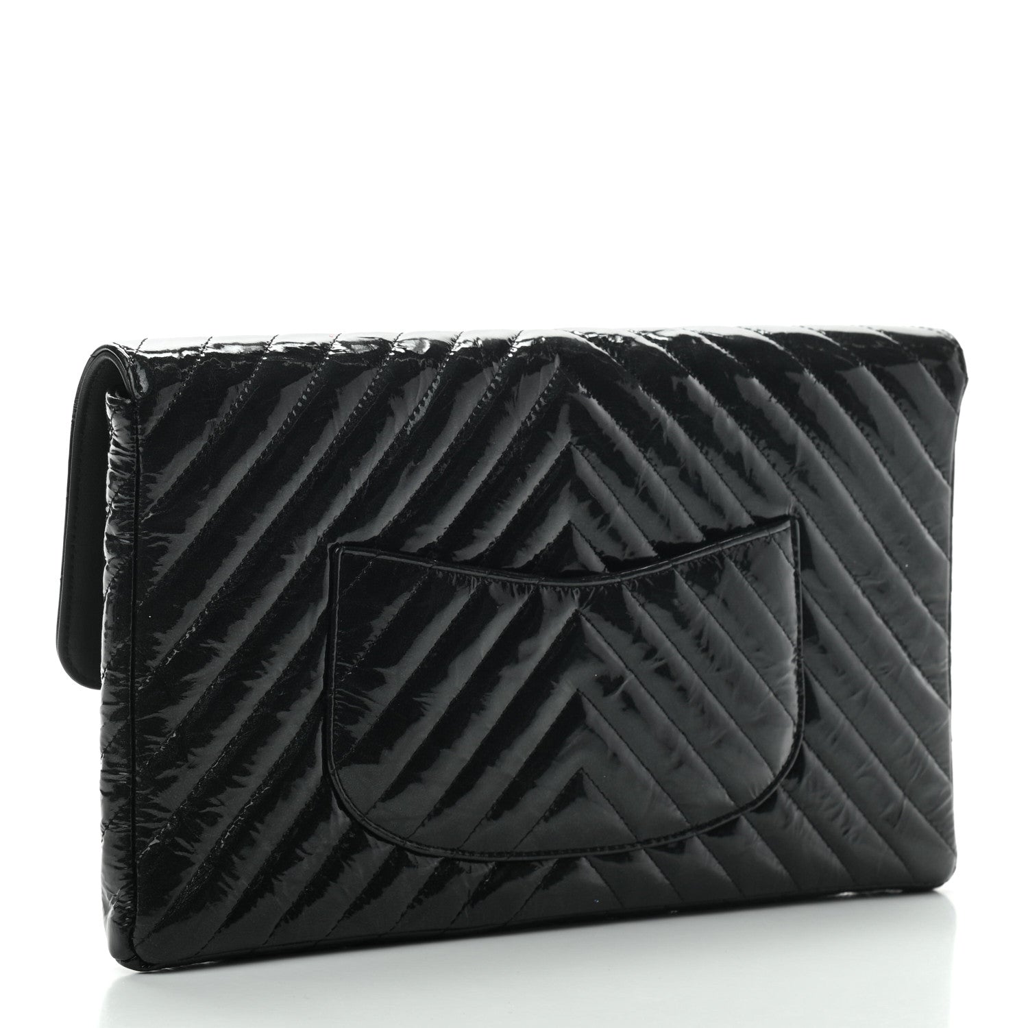 Chanel Metallic Crumpled Patent Calfskin Chevron Quilted Flap Clutch Black 3 of 7