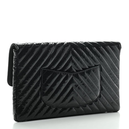Chanel Metallic Crumpled Patent Calfskin Chevron Quilted Flap Clutch Black 3 of 7