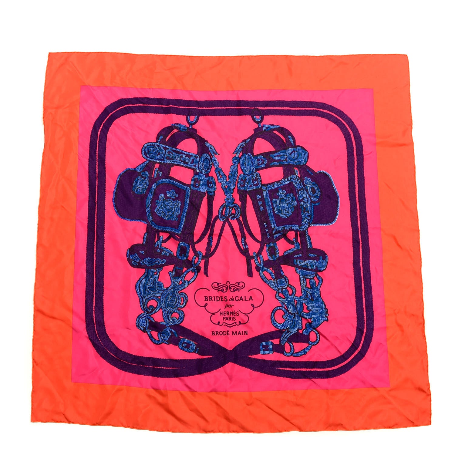 Hermes Silk Brides De Gala Brode Scarf 90 Vermillon Rose Vif Violet 1 of 4