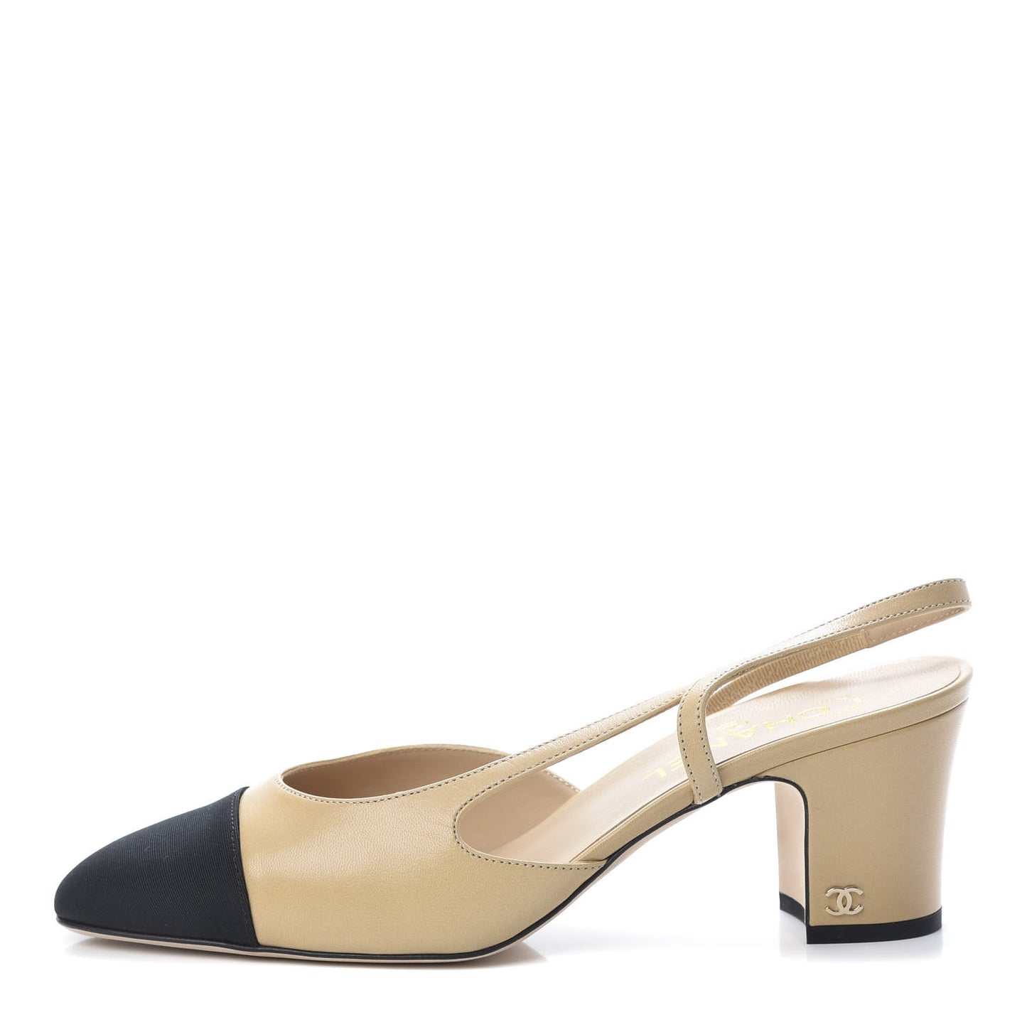 Goatskin Grosgrain Cap Toe CC Slingback Pumps 39.5 Beige Black
