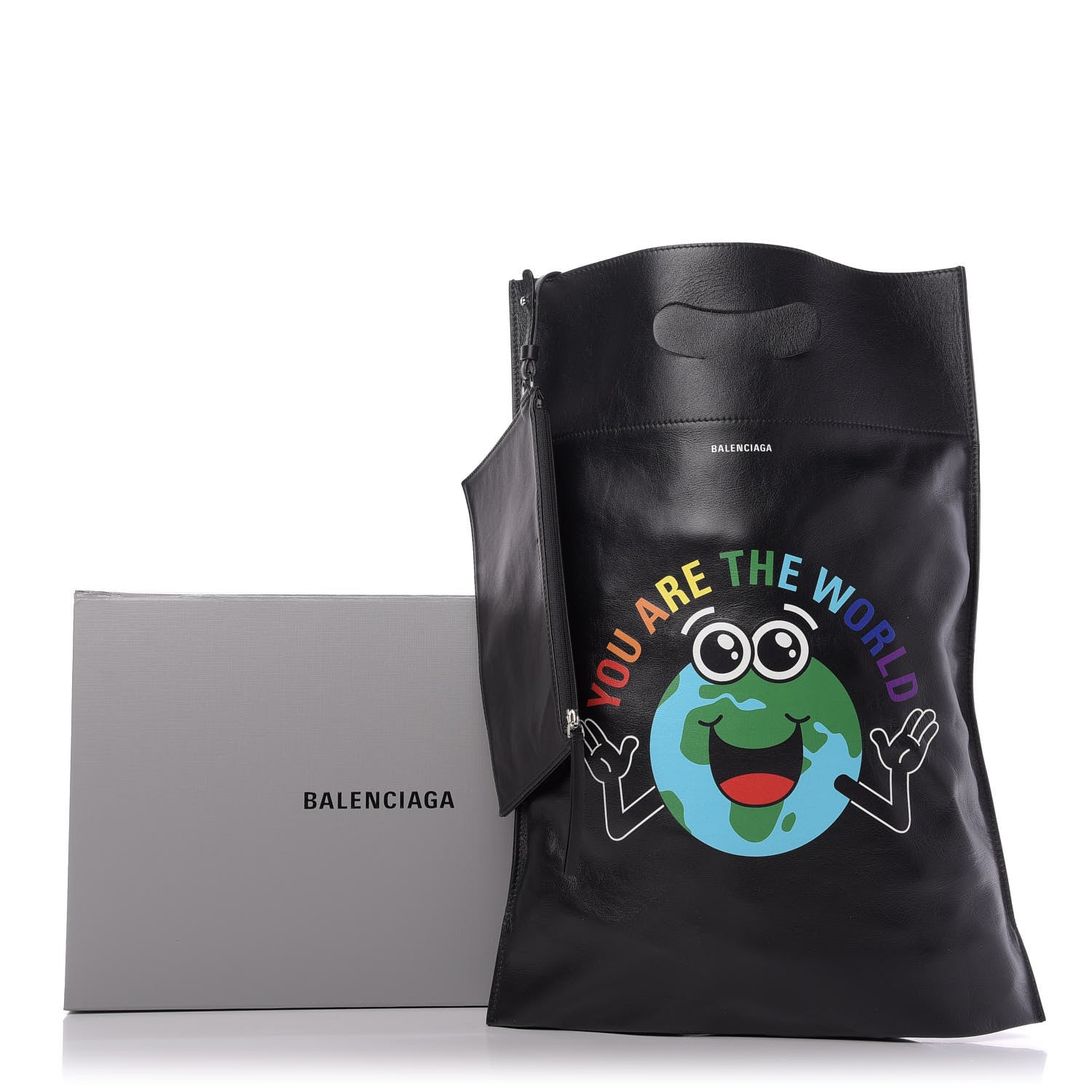 Balenciaga Calfskin Printed You Are The World Plastic Bag Shopper S Black 8 of 8
