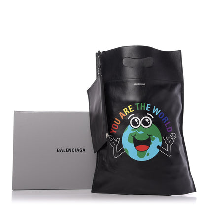 Balenciaga Calfskin Printed You Are The World Plastic Bag Shopper S Black 8 of 8