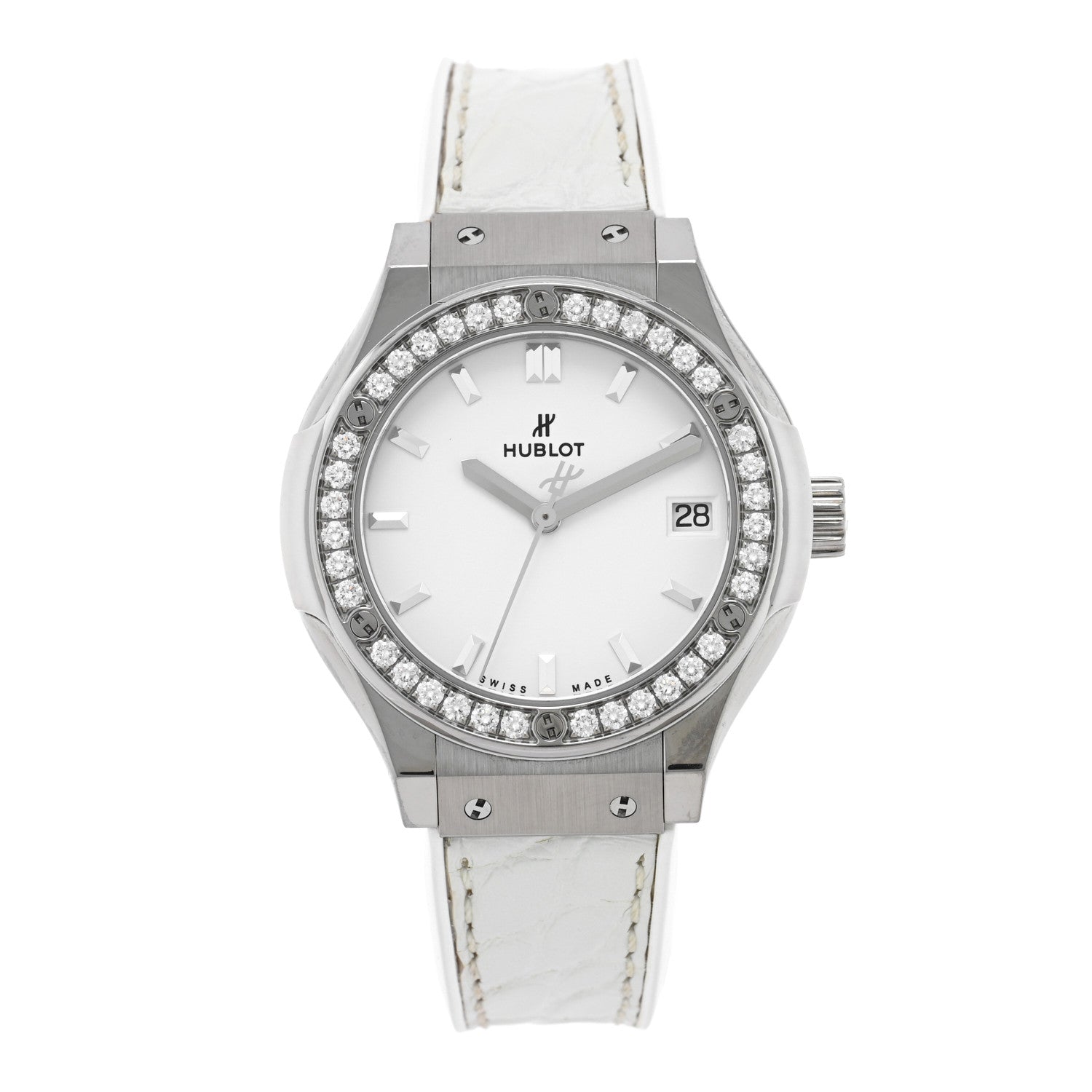 Hublot Titanium Alligator Diamond Bezel 33mm Classic Fusion Quartz Watch 581.NE.2010.LR 1 of 5