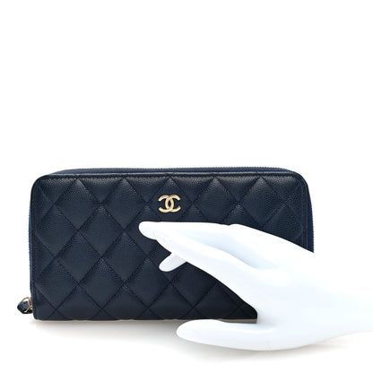 Chanel Caviar Quilted Large Gusset Zip Around Wallet Navy 2 of 7