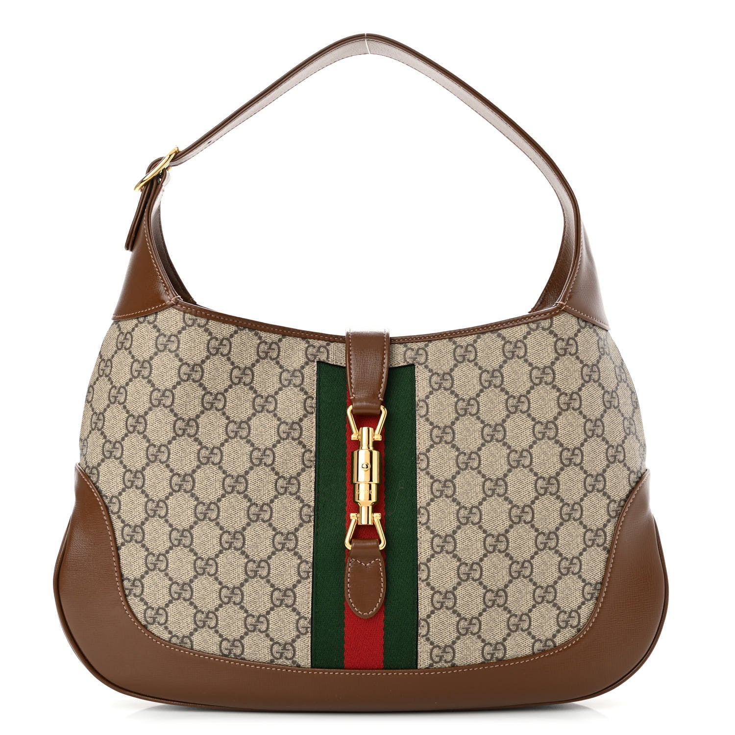 Gucci GG Supreme Monogram Azalea Calfskin Web Medium Jackie 1961 Hobo Beige Ebony Brown Sugar 1 of 10