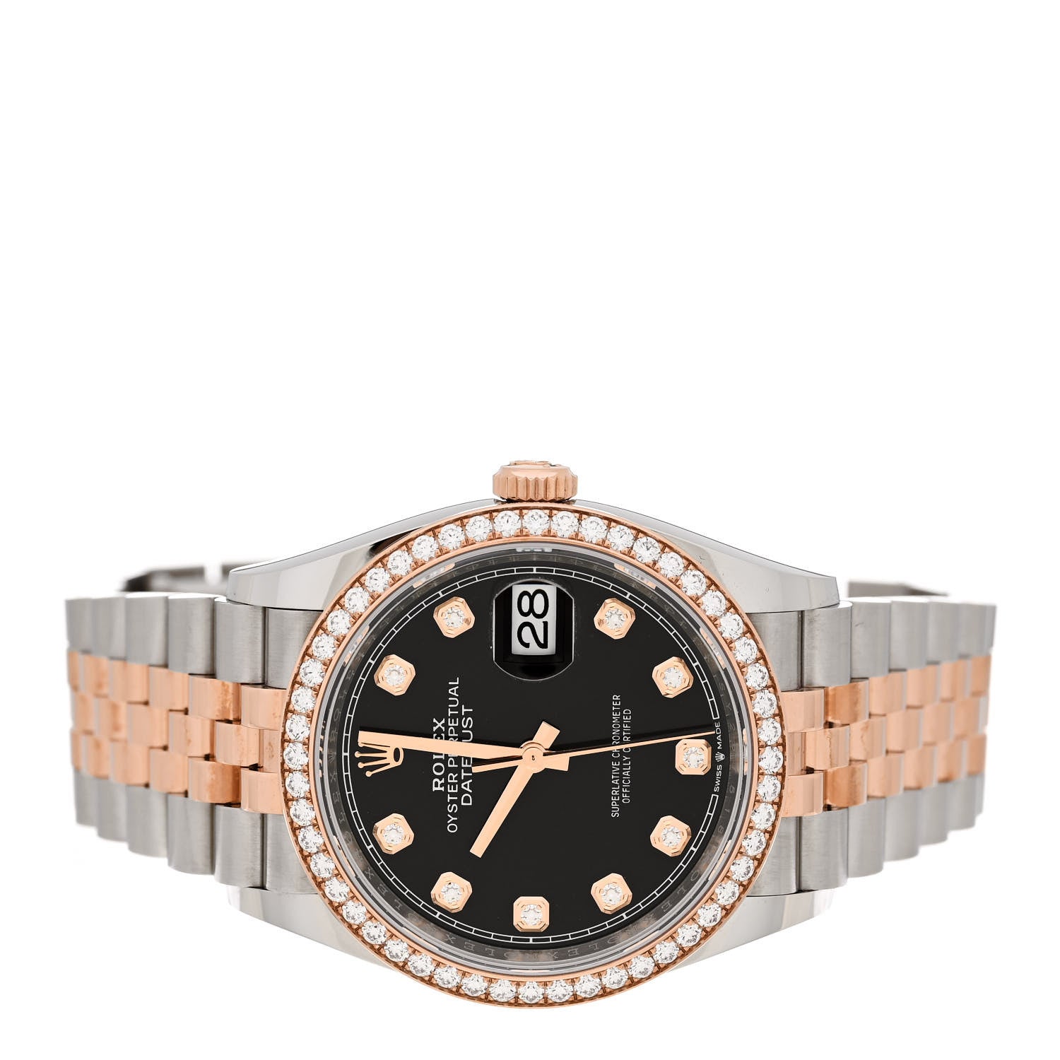 Rolex Stainless Steel 18K Everose Gold Diamond Bezel 36mm Oyster Perpetual Datejust Watch Black 126281RBR 2 of 6