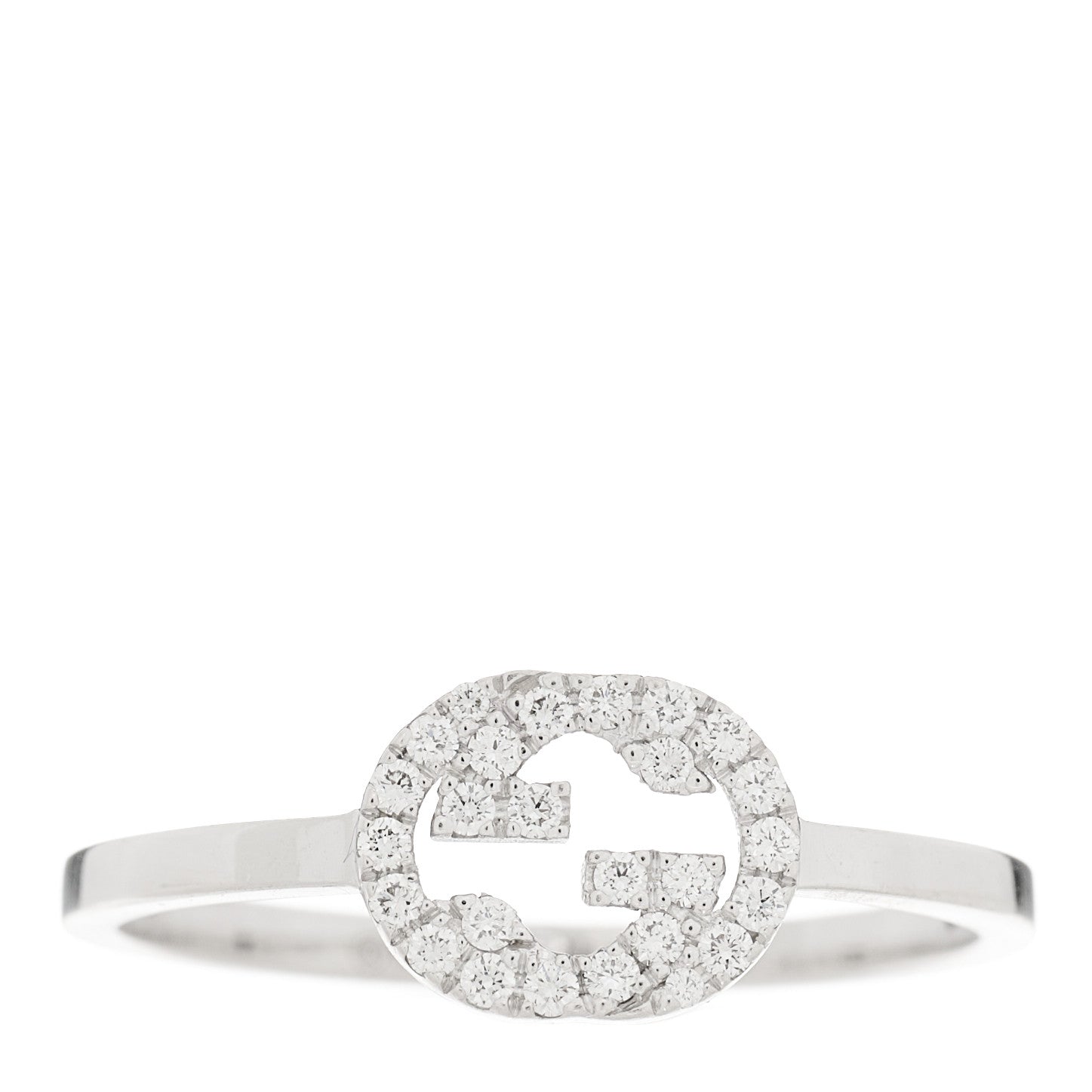 Gucci 18K White Gold Diamond Interlocking G Ring 53 6.5 1 of 5