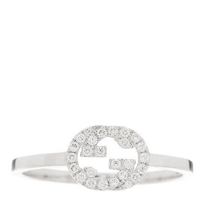 Gucci 18K White Gold Diamond Interlocking G Ring 53 6.5 1 of 5