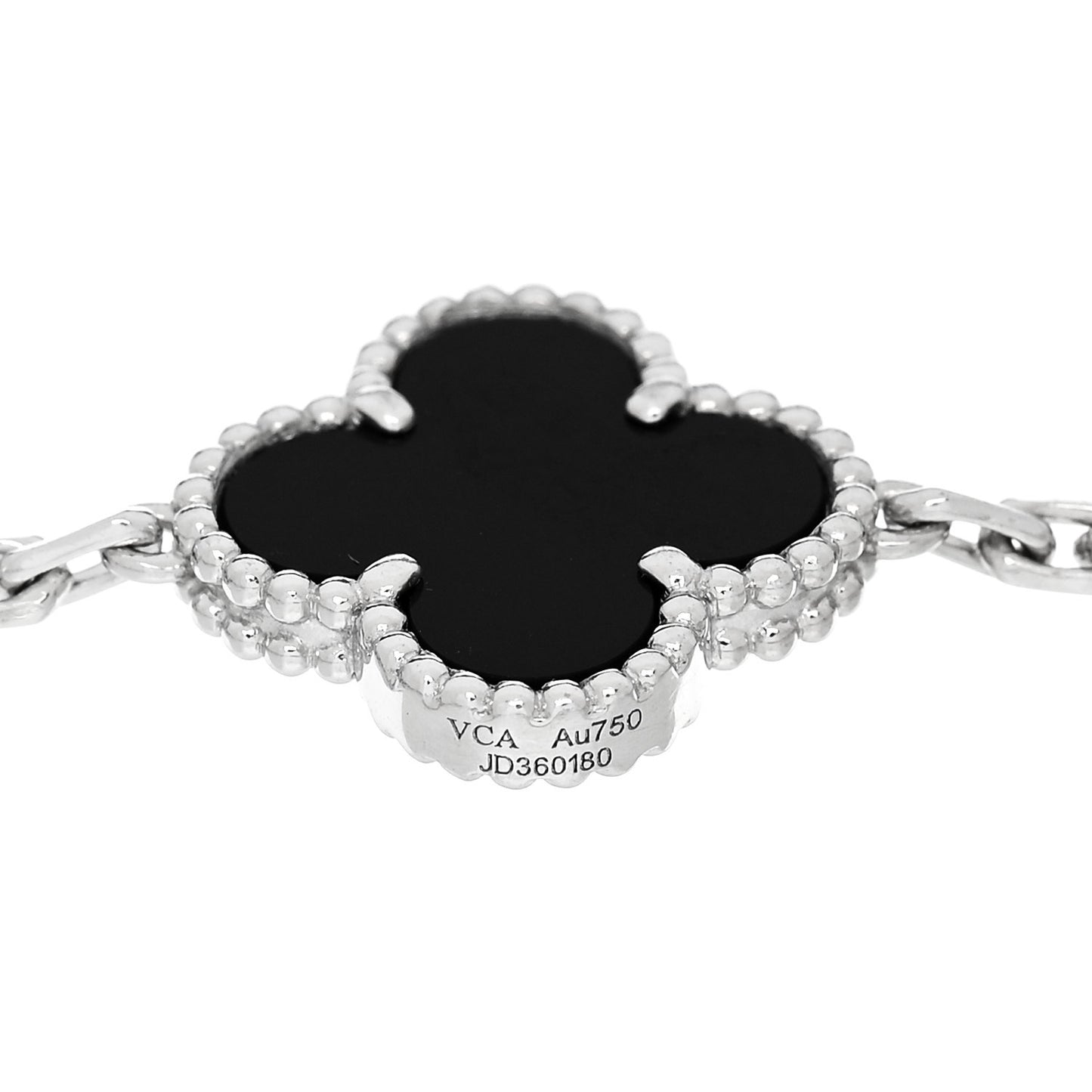 18K White Gold Diamond Black Onyx 5 Motifs Vintage Alhambra Bracelet