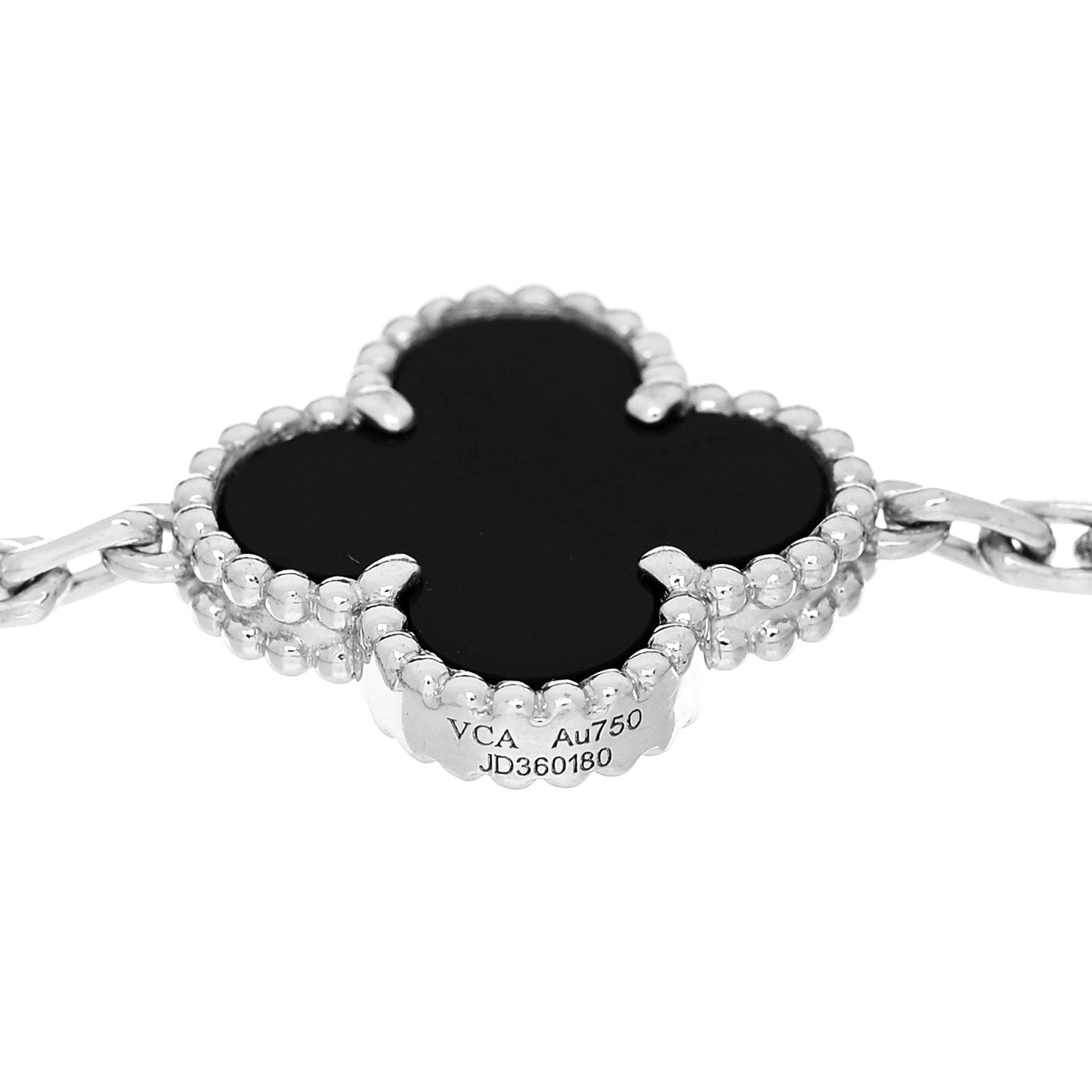 Van Cleef & Arpels 18K White Gold Diamond Black Onyx 5 Motifs Vintage Alhambra Bracelet 3 of 5