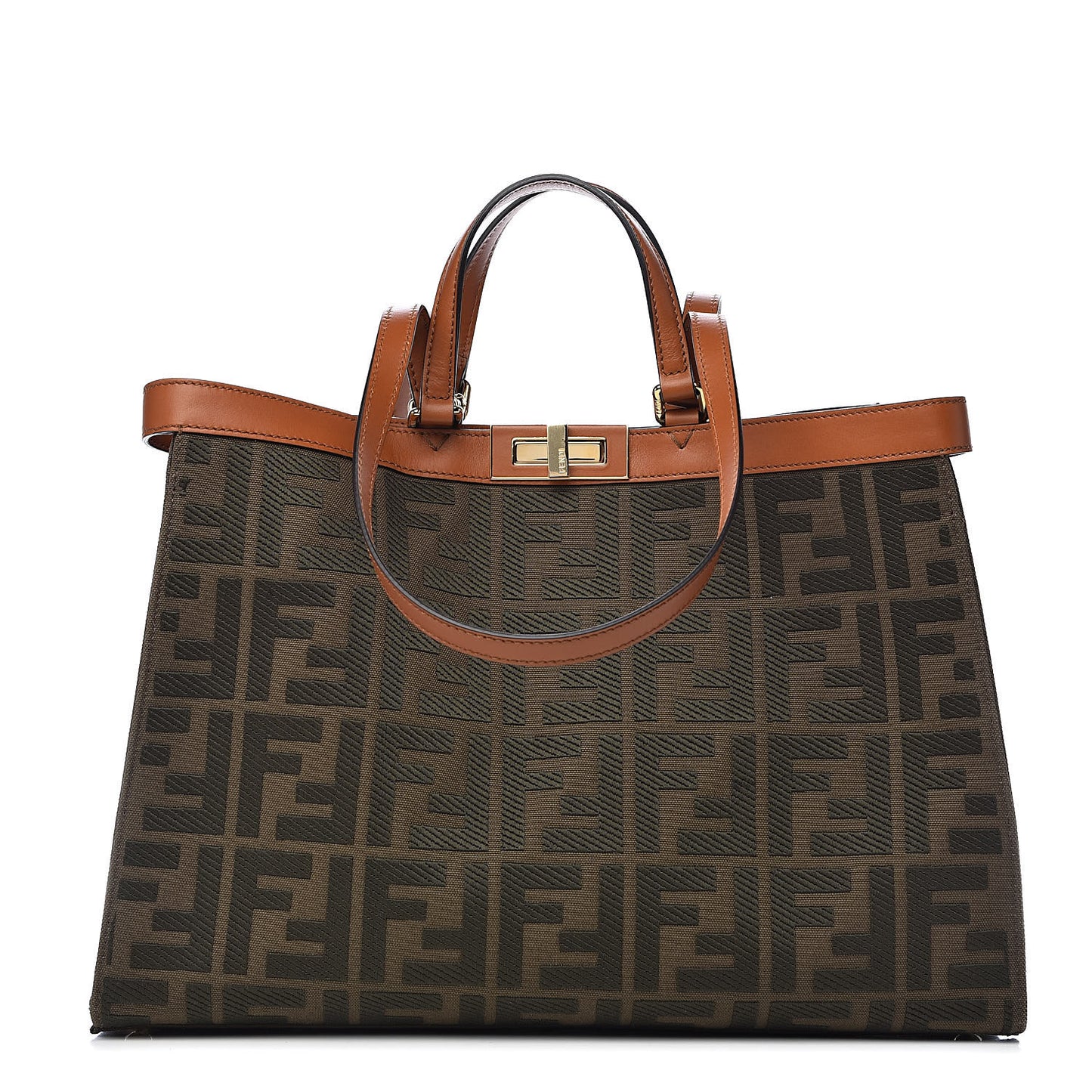 Canvas Vitello King FF Embroidered Medium Peekaboo X-Tote Amazzonia Cuoio