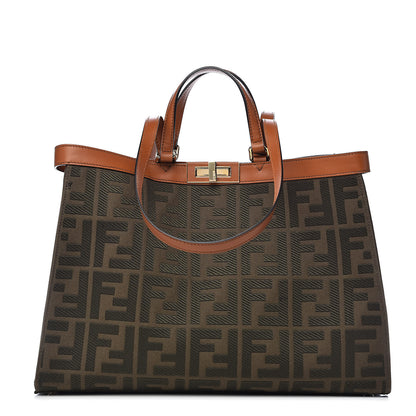 Fendi Canvas Vitello King FF Embroidered Medium Peekaboo X-Tote Amazzonia Cuoio 1 of 11