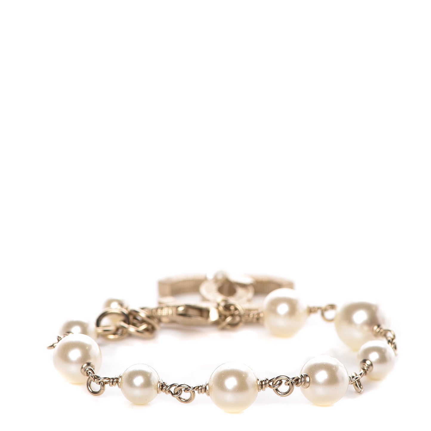Crystal Pearl Leaf CC Bracelet Gold