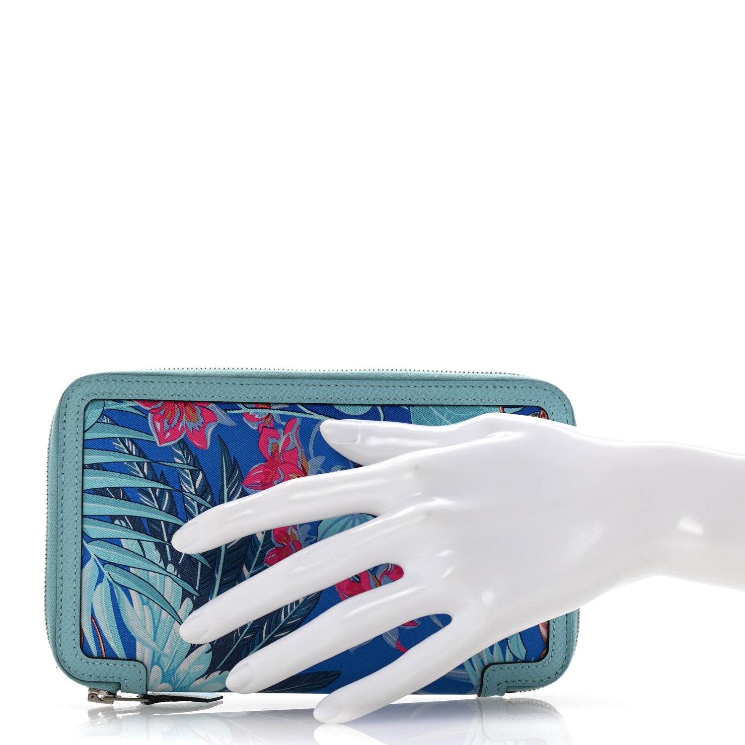 Hermes Epsom Printed Silk Flamingo Party Soie-Cool Wallet Mykonos Bleu Atoll 2 of 9