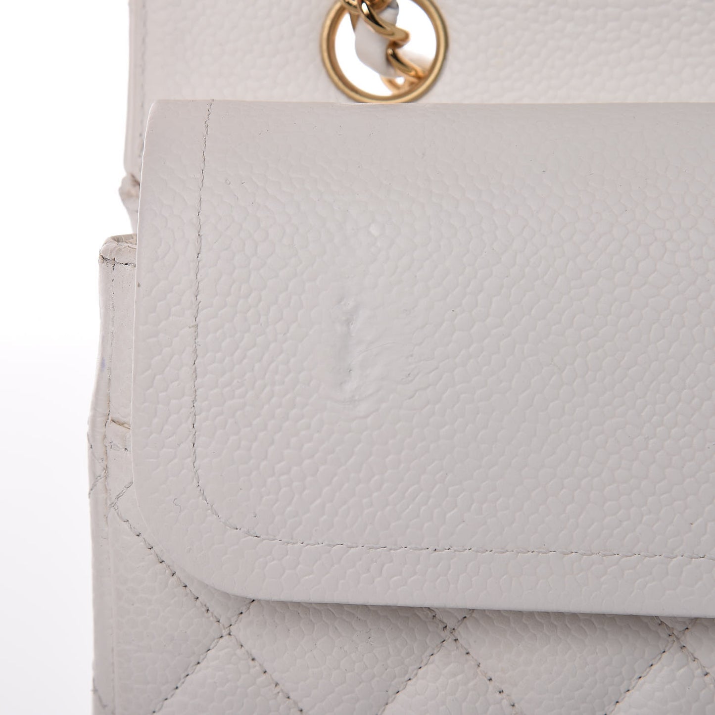 Caviar Quilted Medium Double Flap White