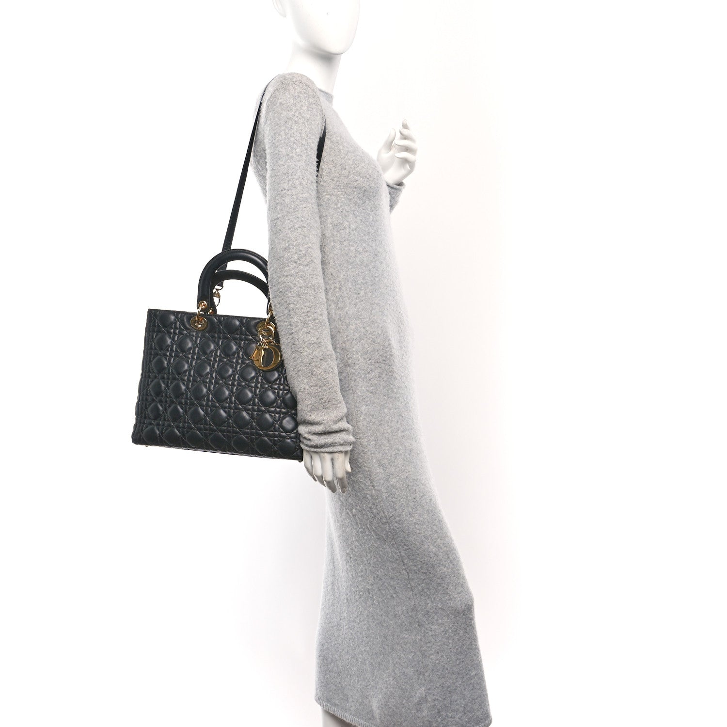 Christian Dior Lambskin Cannage Large Lady Dior Black 2 of 10