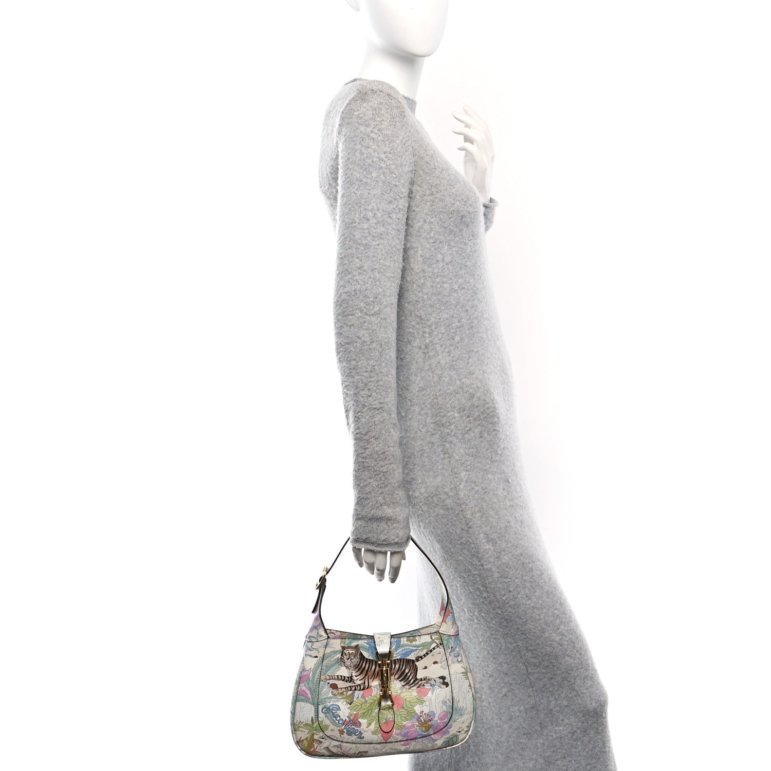 Gucci New Shangai Calfskin Tiger Savanah Small Jackie 1961 Hobo Chalky White Multicolor 2 of 10