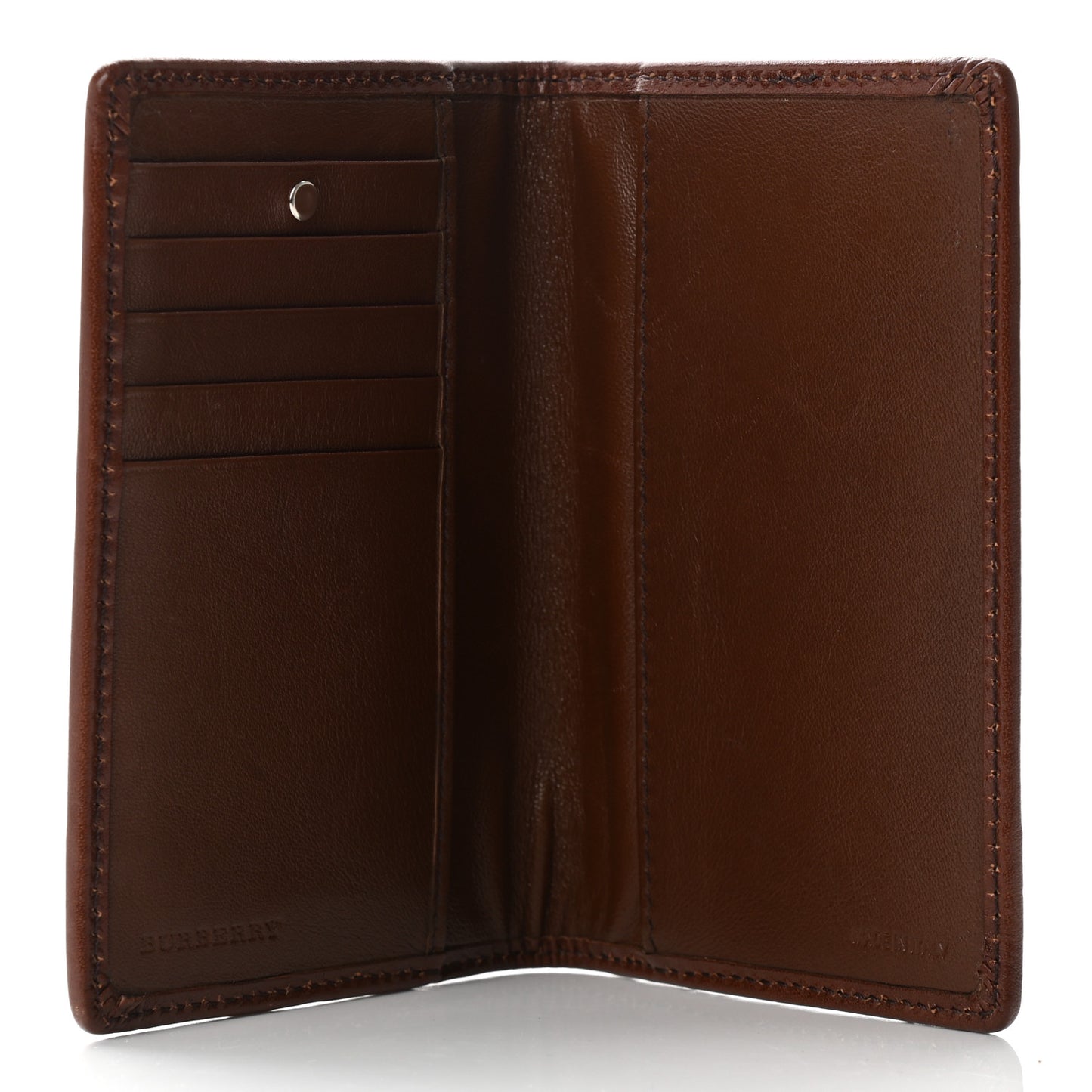 House Check Bridle Calfskin Passport Holder Cover Dark Tan