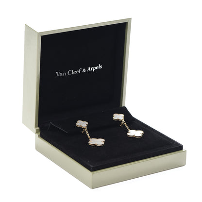 Van Cleef & Arpels 18K Yellow Gold Mother of Pearl 2 Motifs Magic Alhambra Earrings 6 of 6