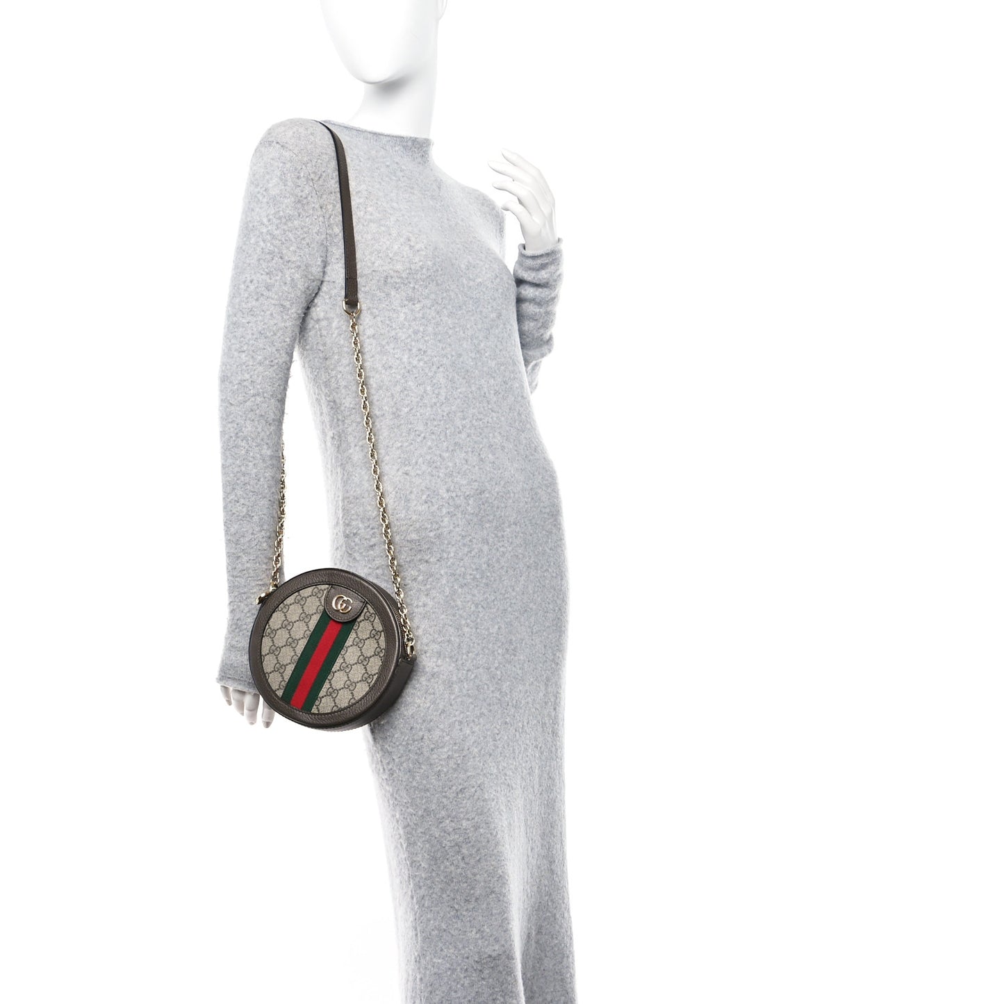 GG Supreme Monogram Web Mini Ophidia Round Shoulder Bag Brown