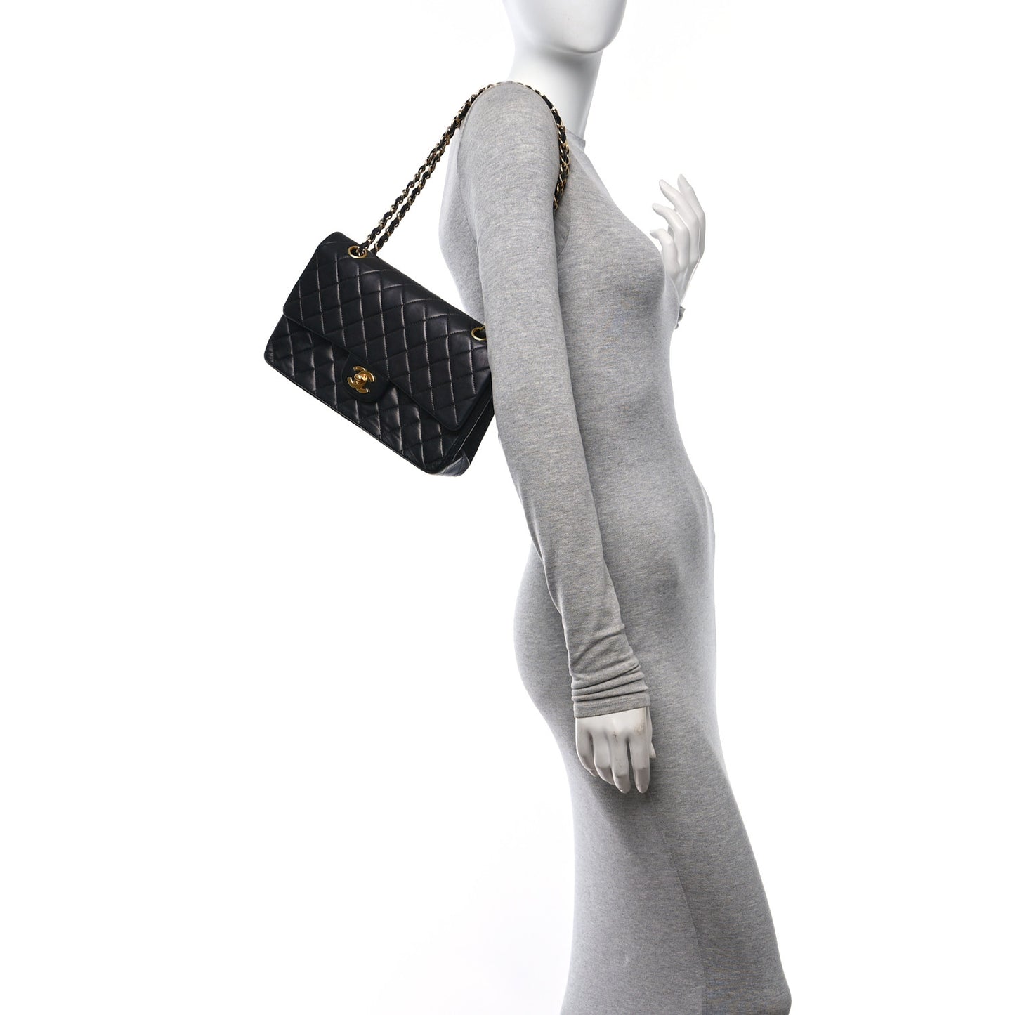 Lambskin Quilted Medium Double Flap Black