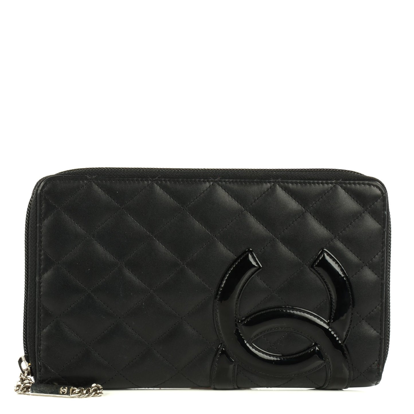 Calfskin Quilted Cambon Zip Around Organizer Wallet Black