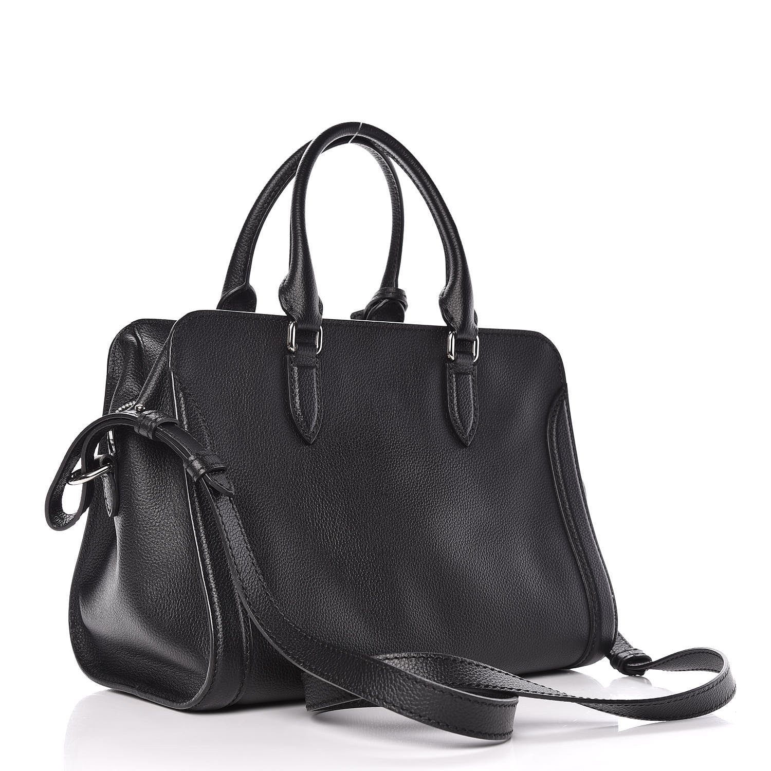 Alexander McQueen Pebbled Calfskin Small Skull Padlock Zip Around Tote Black 3 of 10