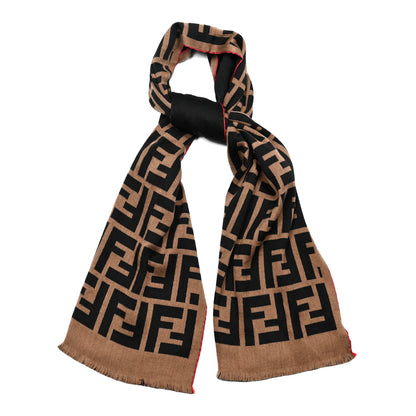 Fendi Wool Silk FF Scarf Brown Black 1 of 3