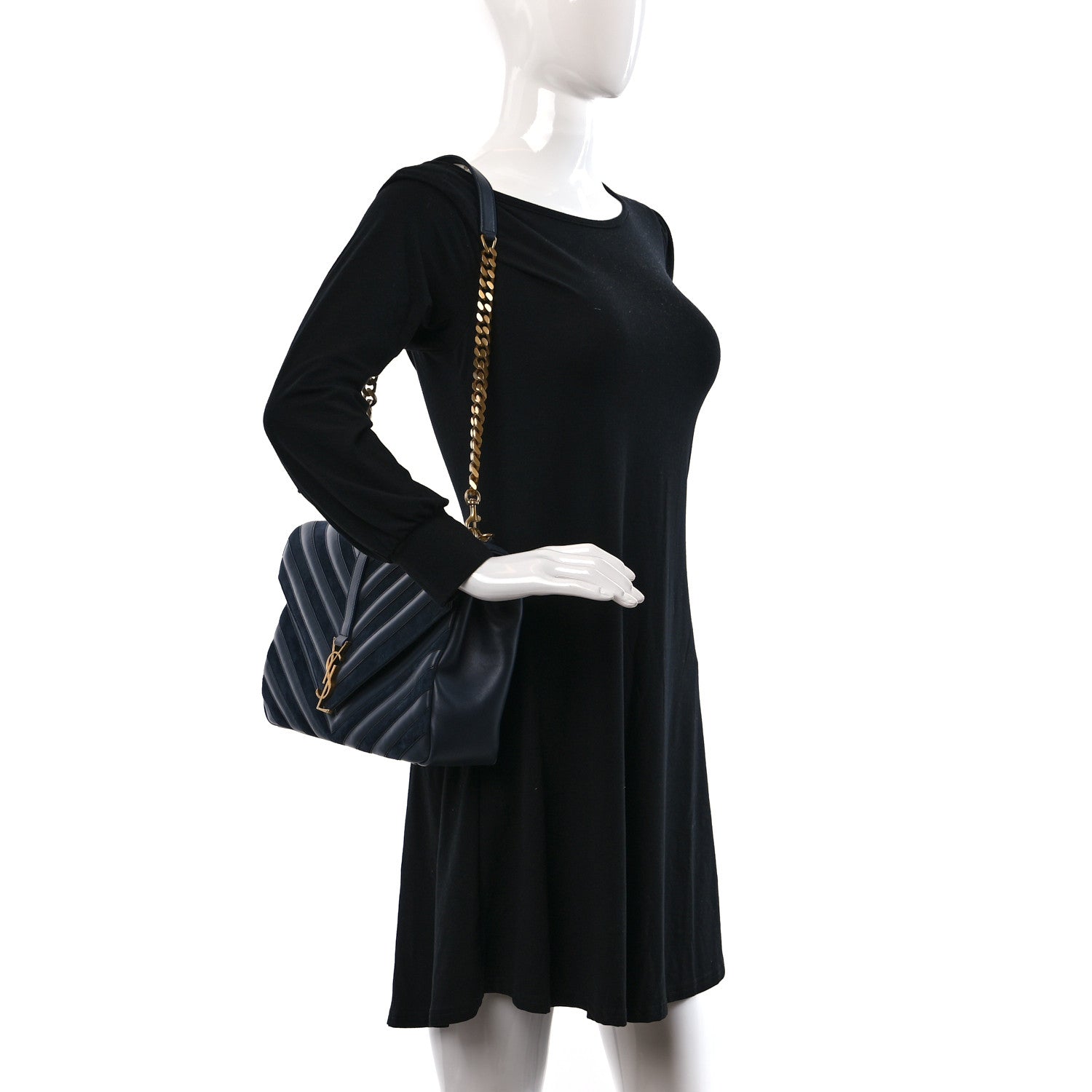 Saint Laurent Calfskin Suede Matelasse Chevron Monogram Large College Bag Graphite 2 of 13