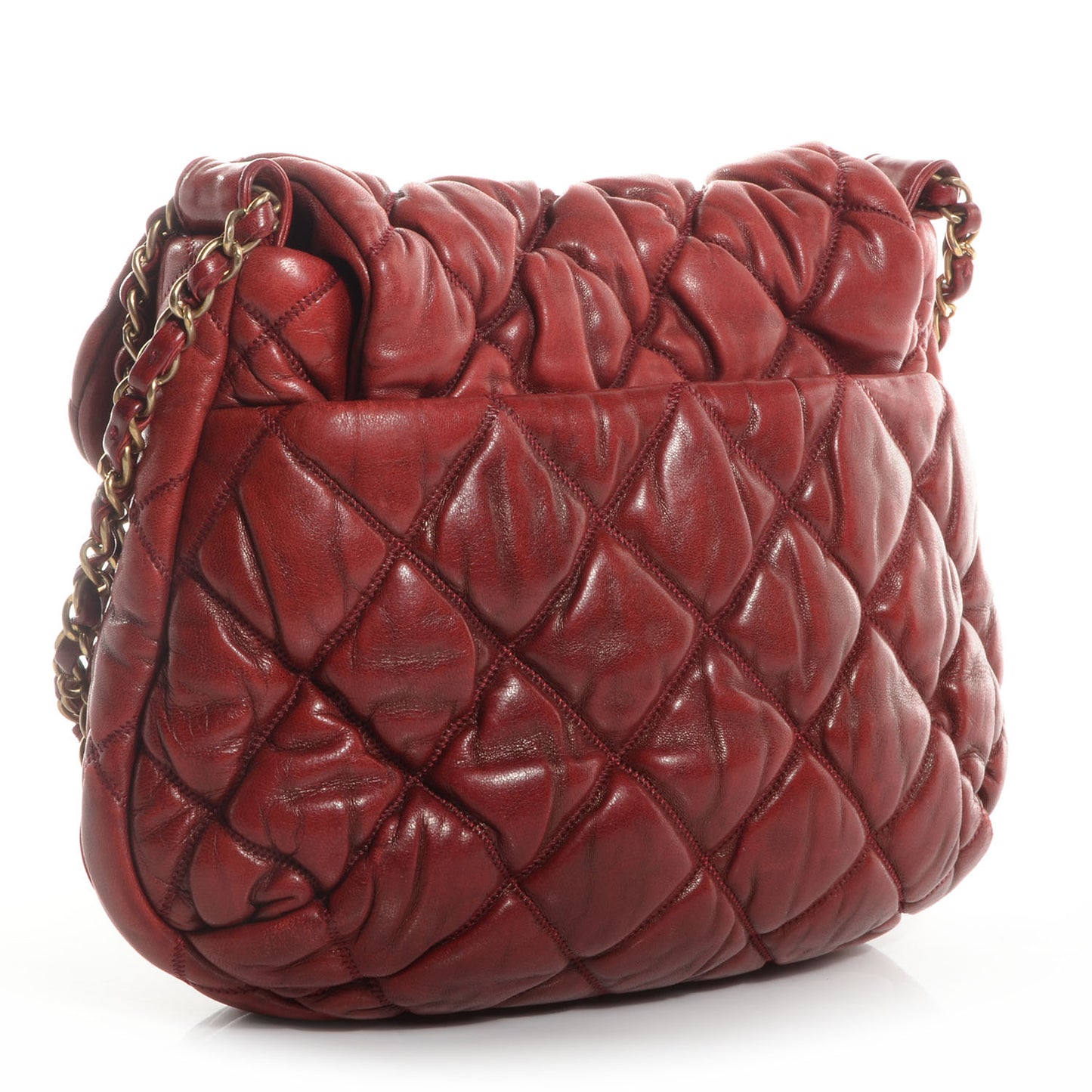 Lambskin Bubble Quilt Flap Bag Red