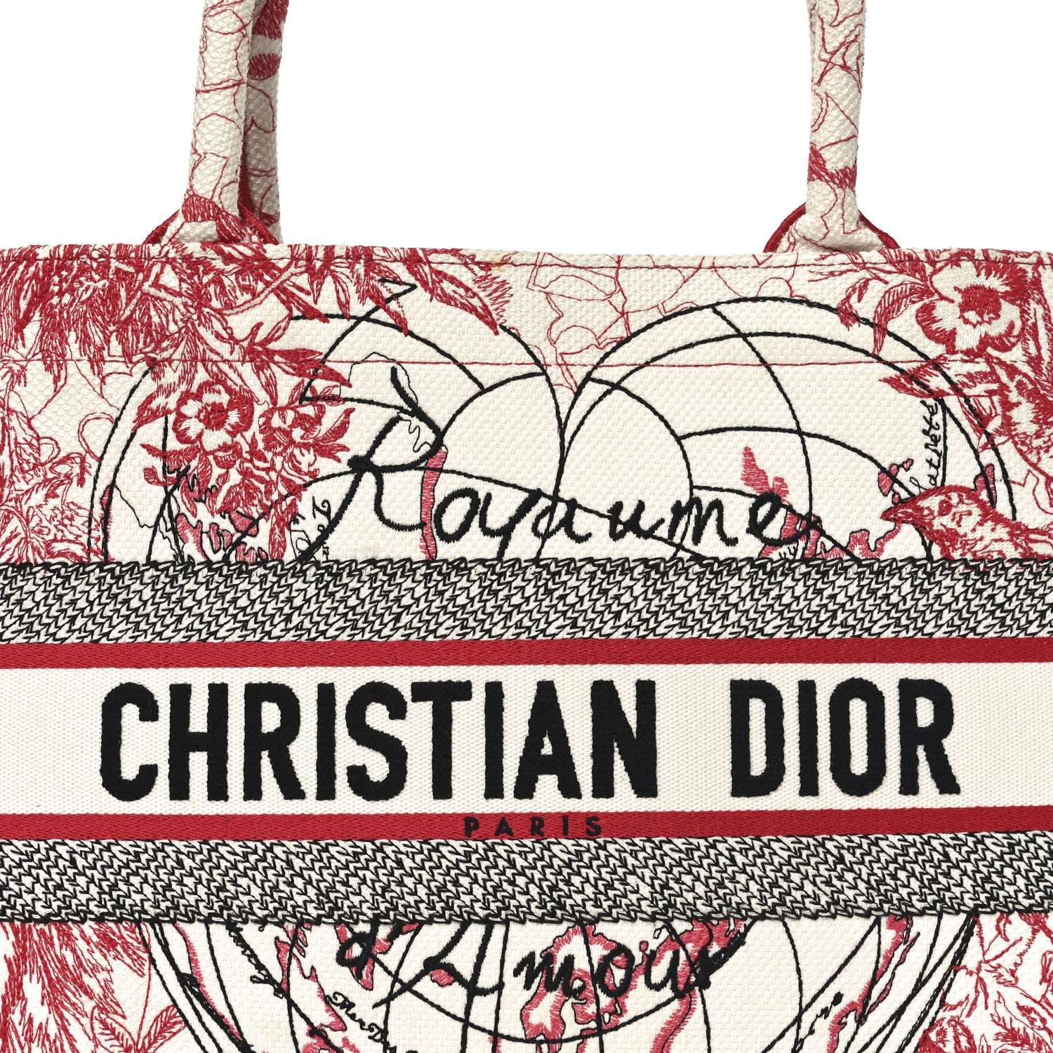 Christian Dior Canvas Embroidered Medium Dioramour D-Royaume Book Tote Red Multicolor 8 of 10