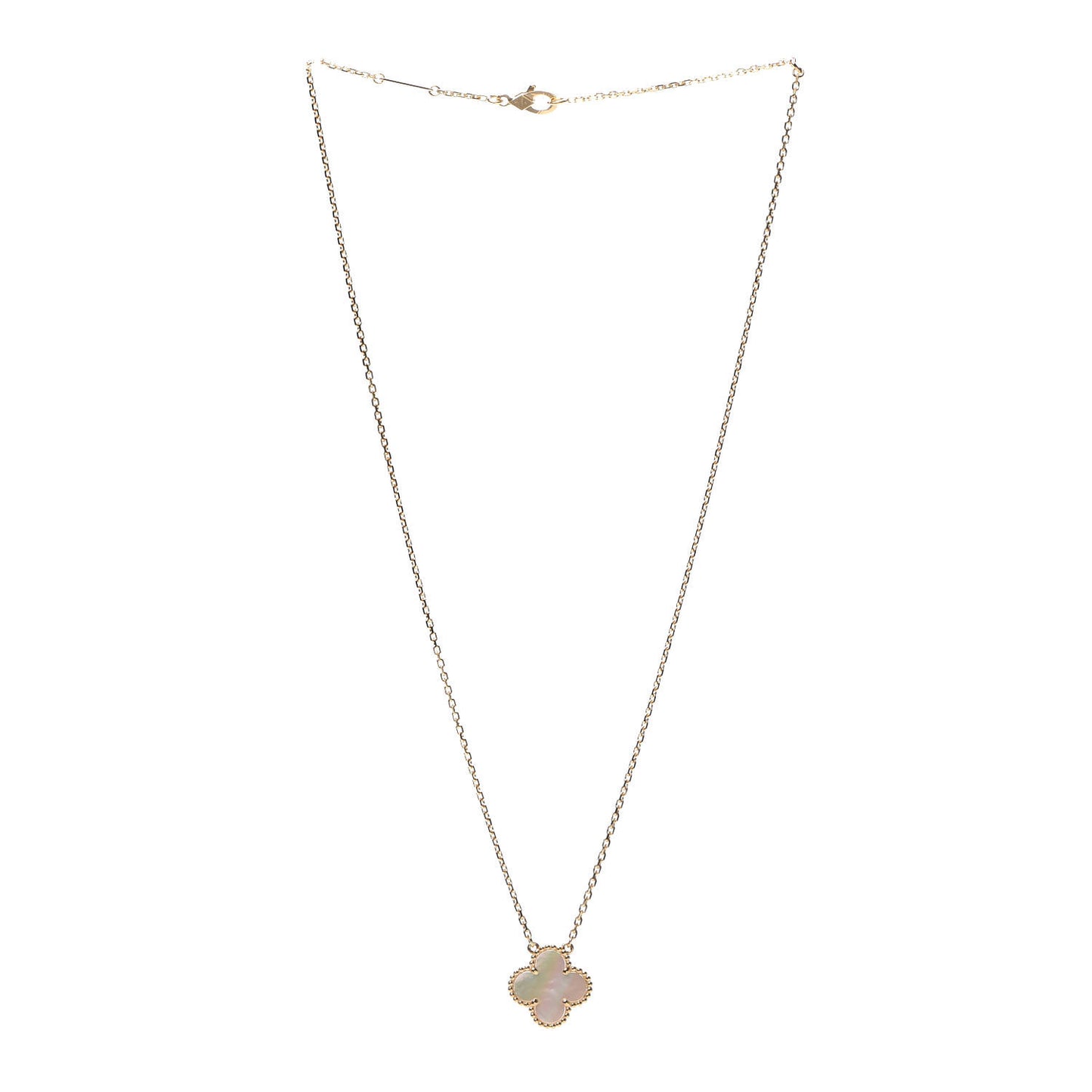 18K Yellow Gold Mother of Pearl Vintage Alhambra Pendant Necklace