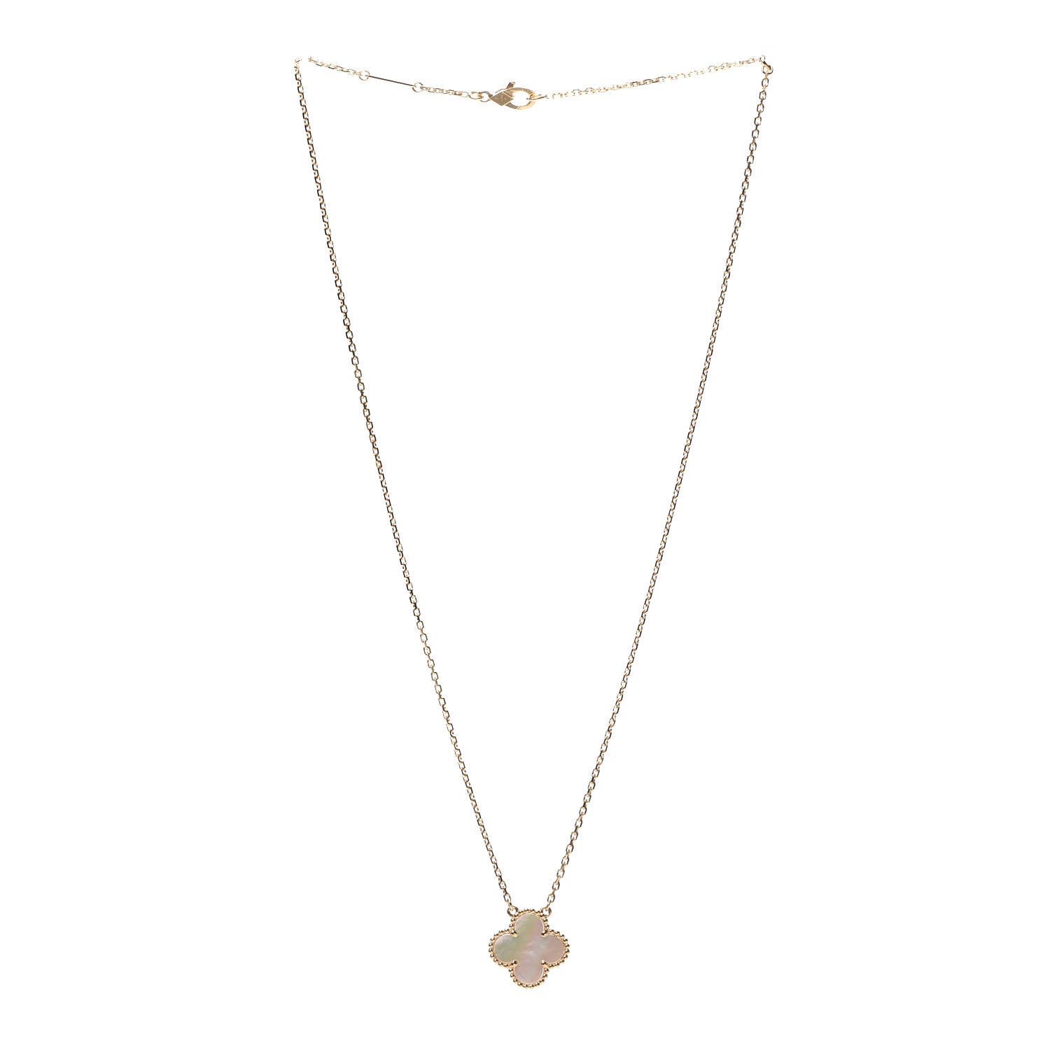 Van Cleef & Arpels 18K Yellow Gold Mother of Pearl Vintage Alhambra Pendant Necklace 3 of 10
