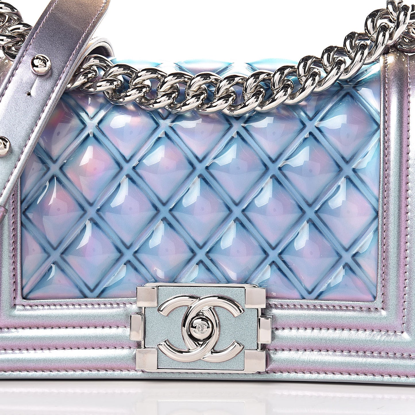 Iridescent Patent Calfskin PVC Quilted Small Boy Flap Light Purple