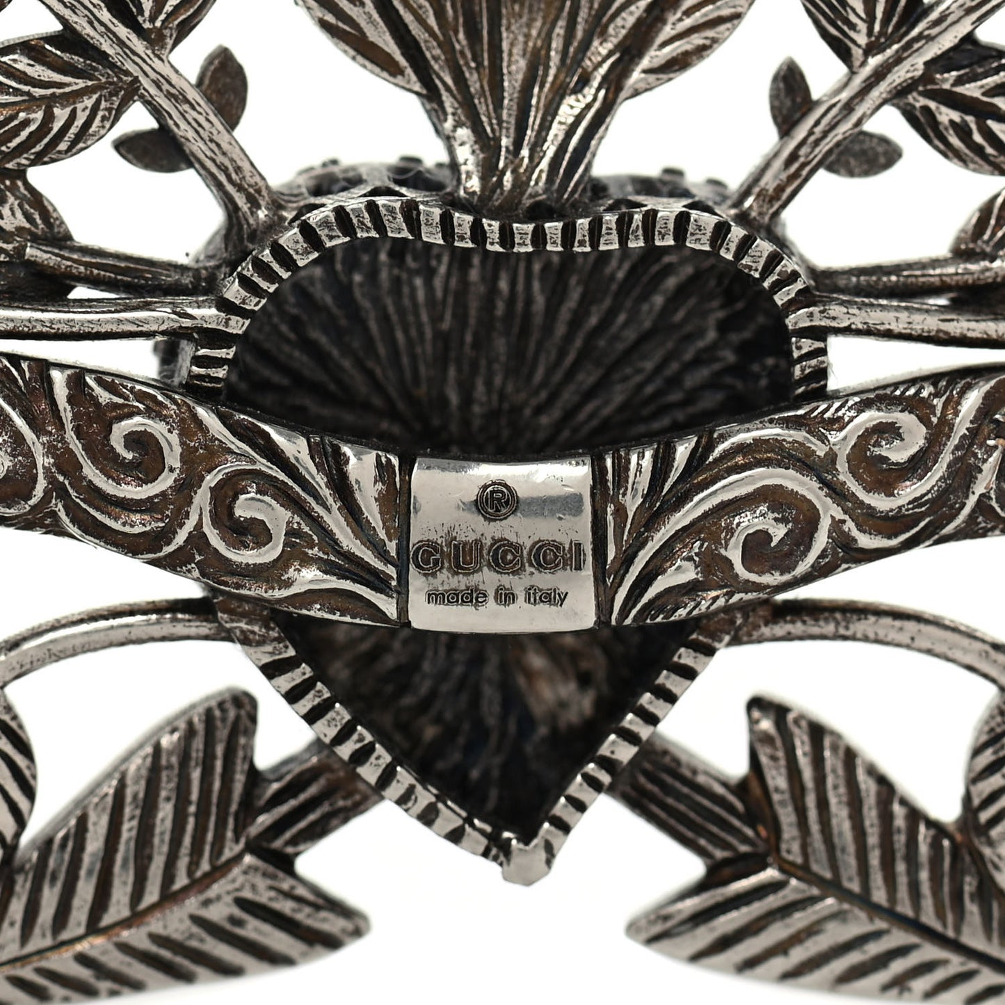 Metal Crystal Guccy Brooch Aged Silver