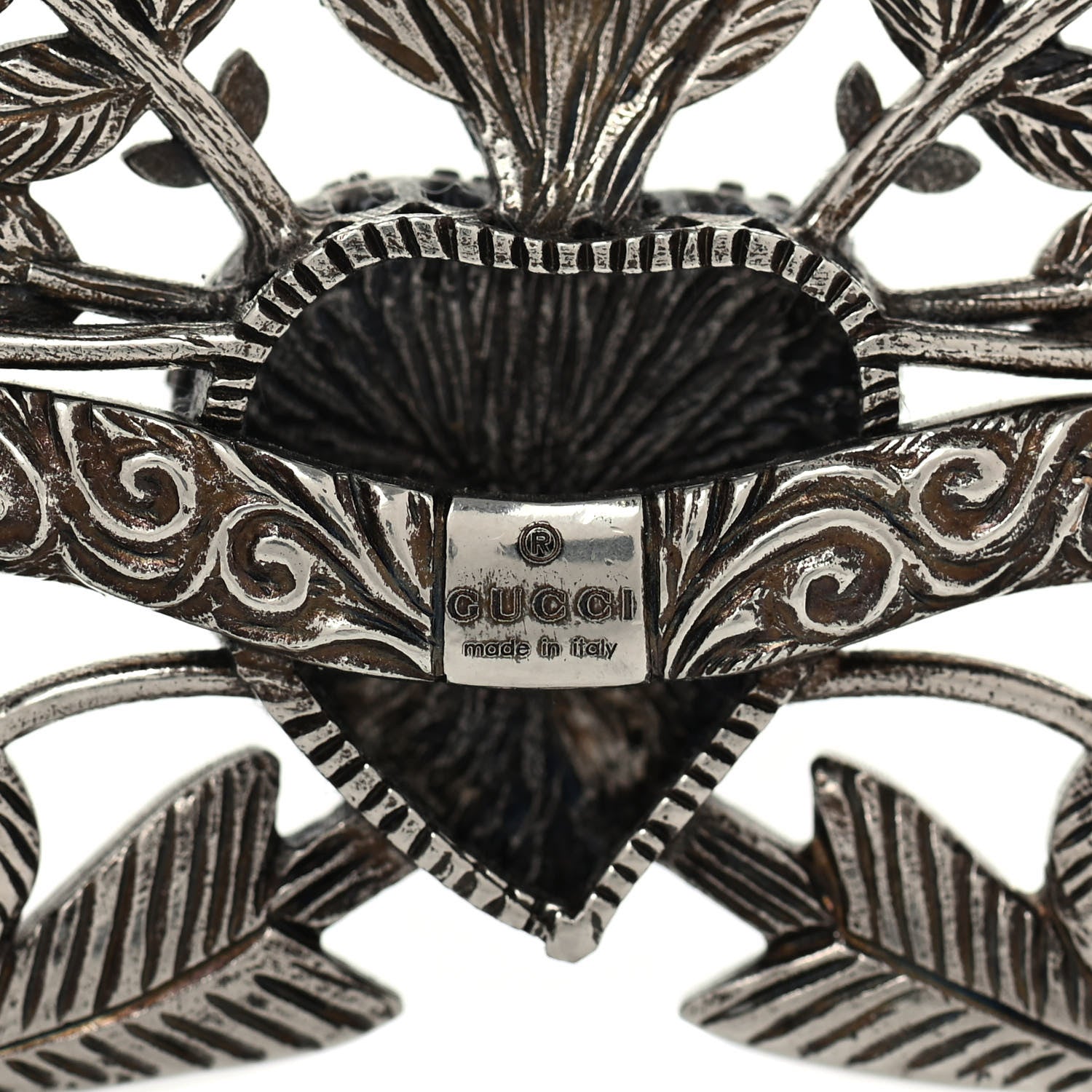 Gucci Metal Crystal Guccy Brooch Aged Silver 4 of 4