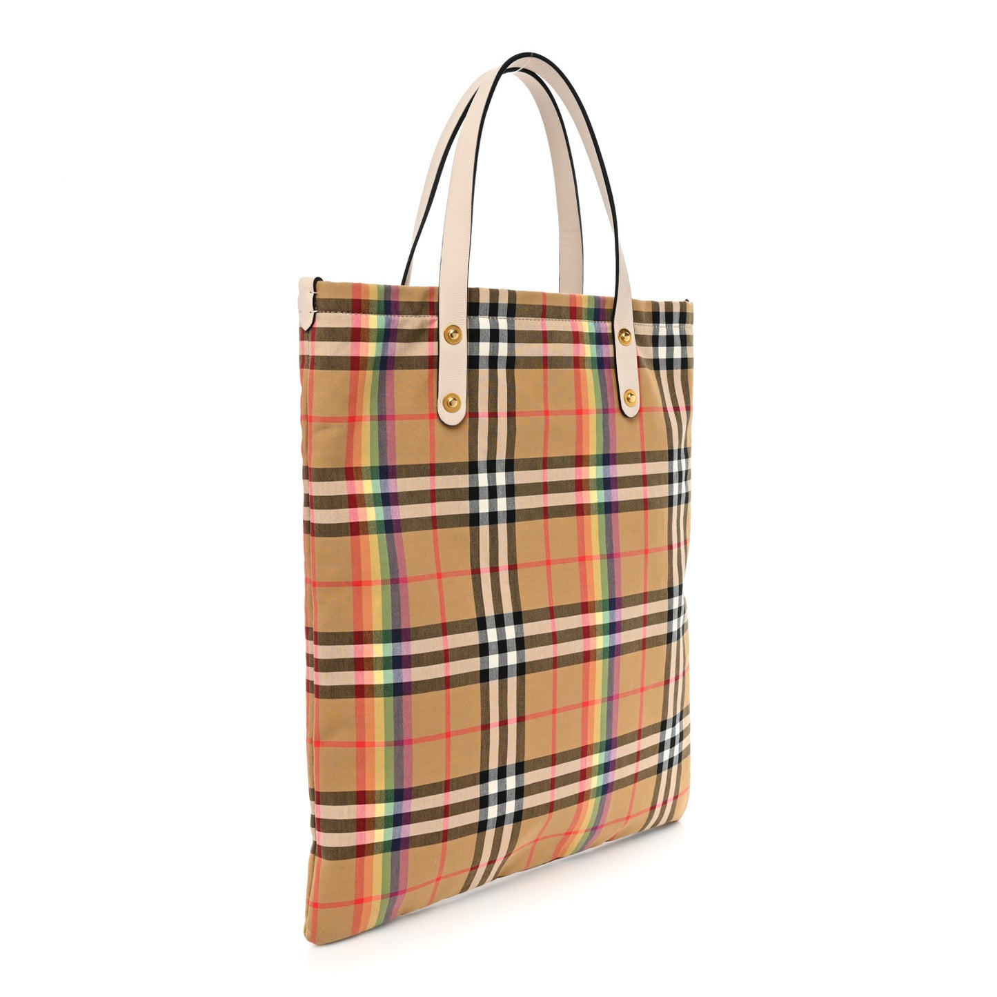 Vintage Rainbow Check Shopper Tote White