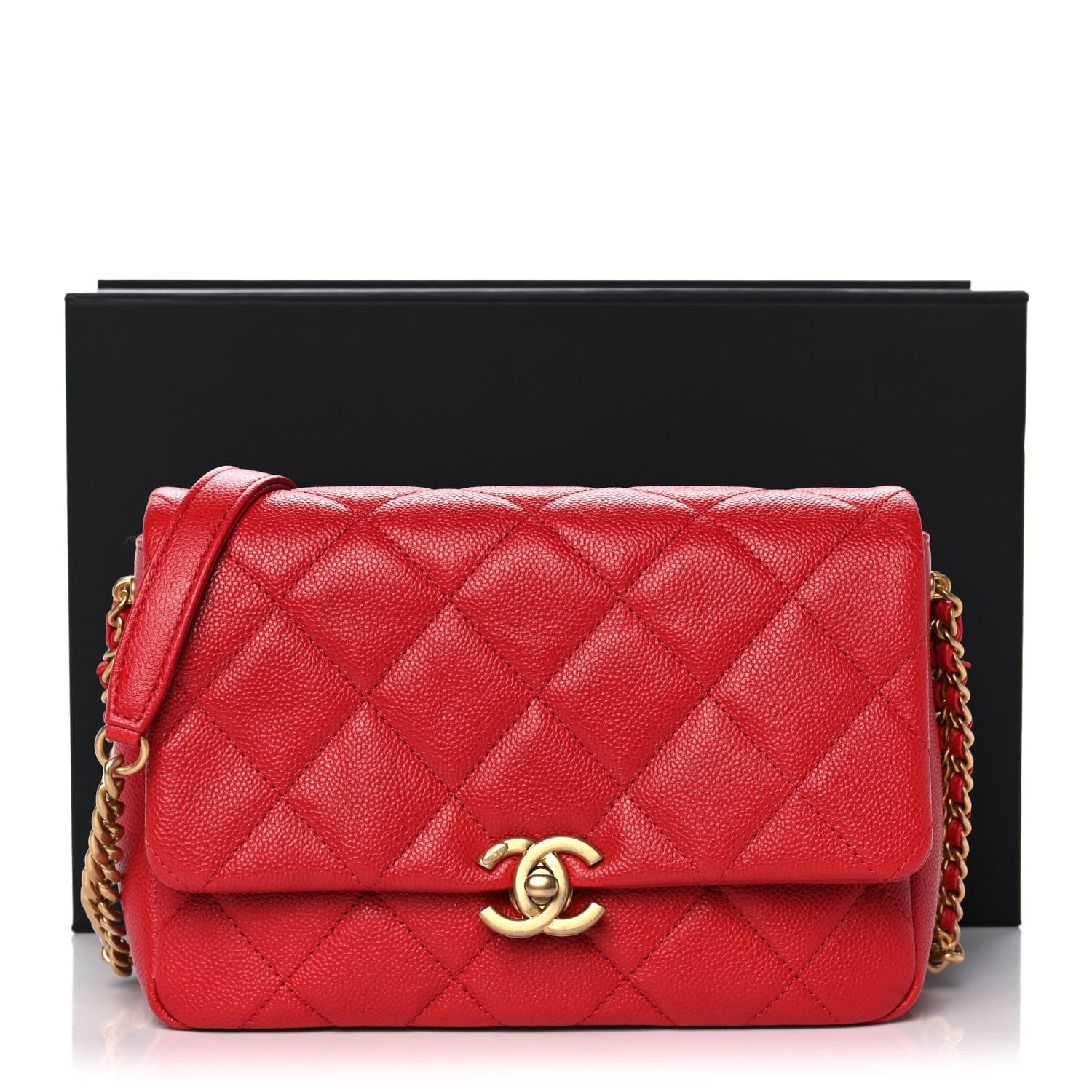 Chanel Shiny Caviar Quilted Small Chain Melody Flap Red 13 of 13